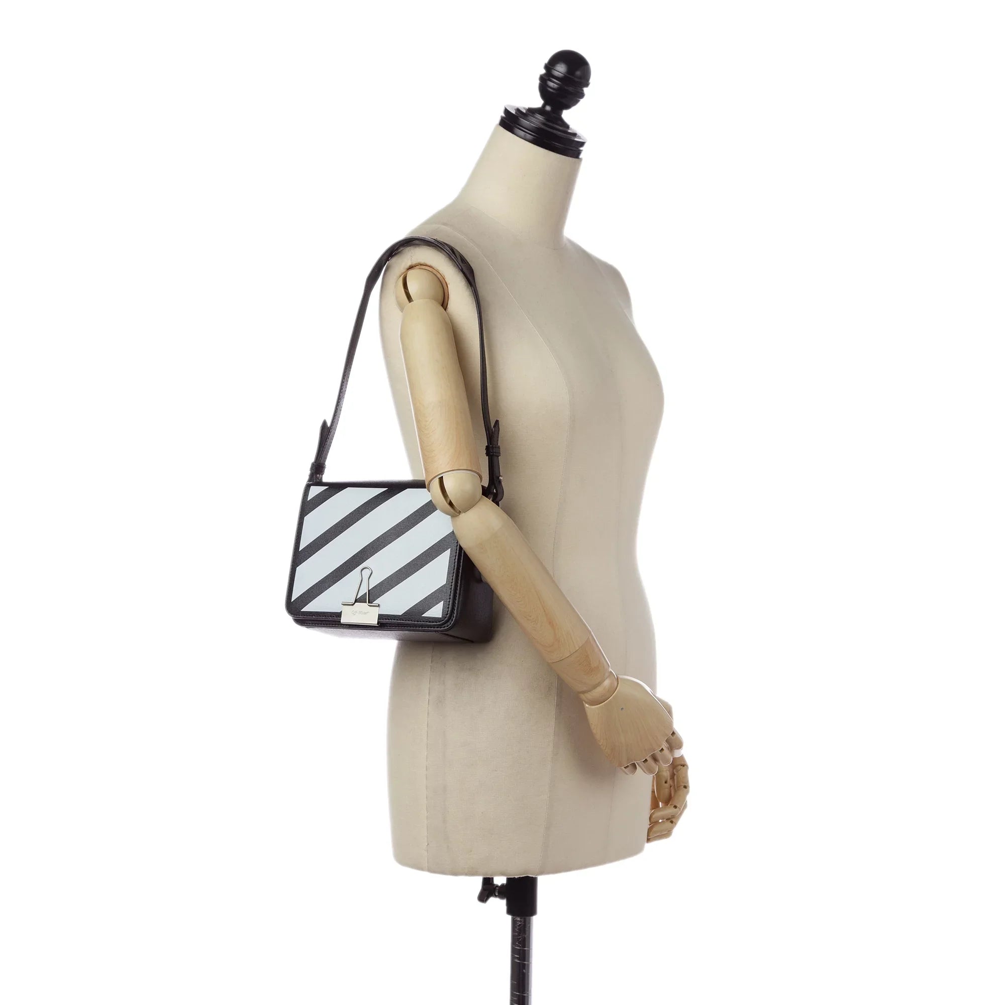 Pre-Owned Authenticated Off-White Binder Clip Crossbody Bag Calf Leather Black Unisex (Good)