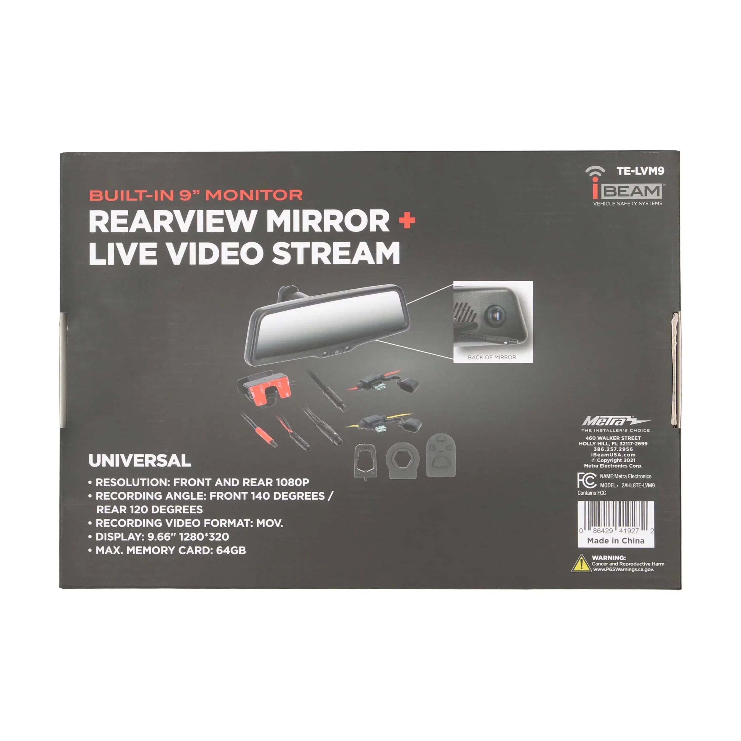 iBeam -LVM9 9" Live View Streaming Rearview Mirror 1080P Front & Rear 1280×320