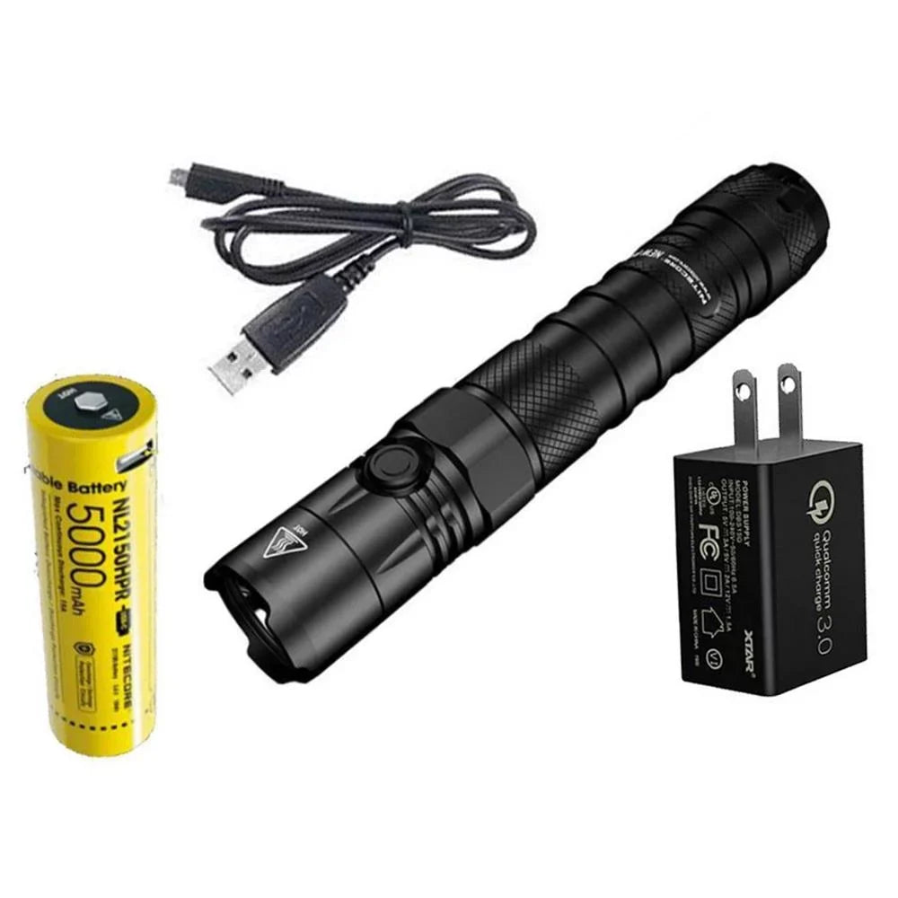 Nitecore New P12 Version  Flashlight - 1200 Lumens w/NL2150HPR Battery,  Cord,  and  3Amp Wall Adapter