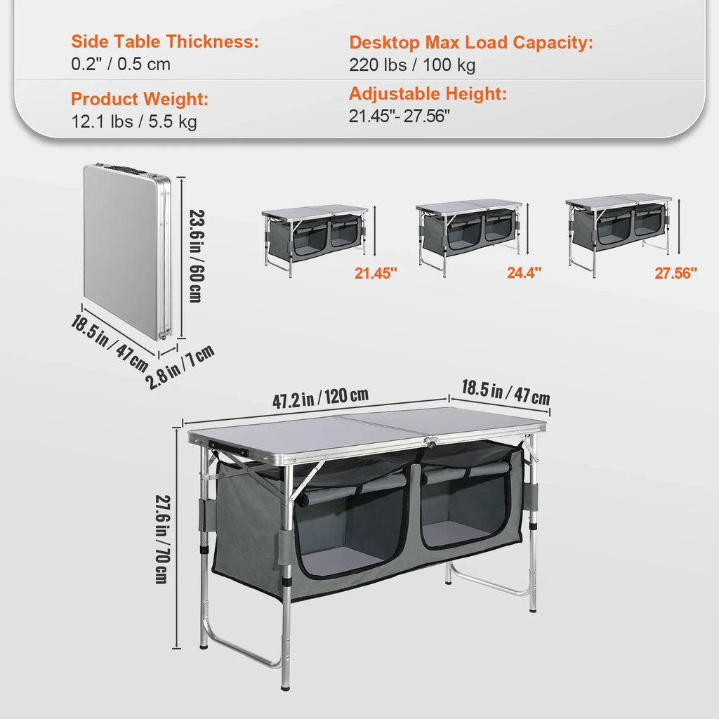 Folding Portable Cook Station 3 Adjustable Heights Camping Kitchen Table