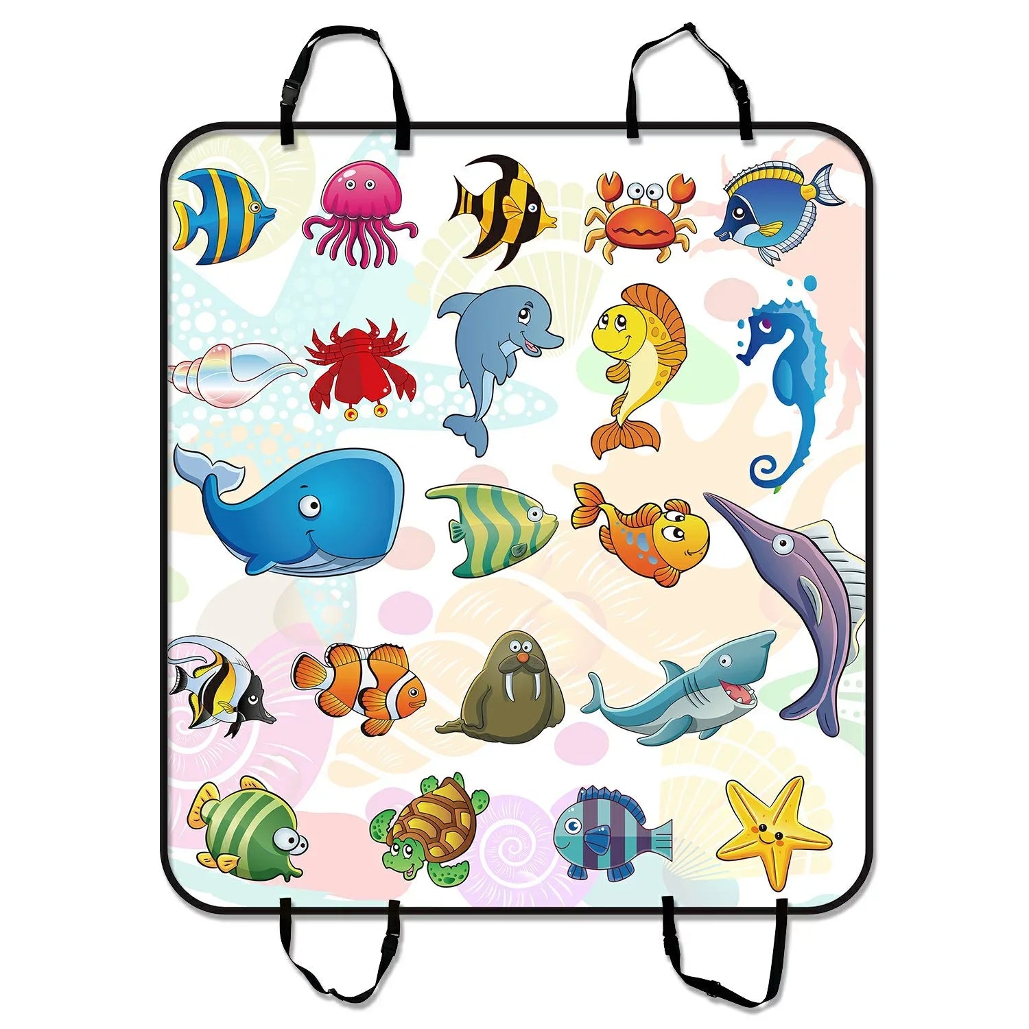 Cartoon Sealife Fish Shark Octopus Starfish Crab Pet Car Seat Cover Dog Car Seat Mat Hammock Cargo Mat Trunk Mat For Cars Trucks and  54x60 inches