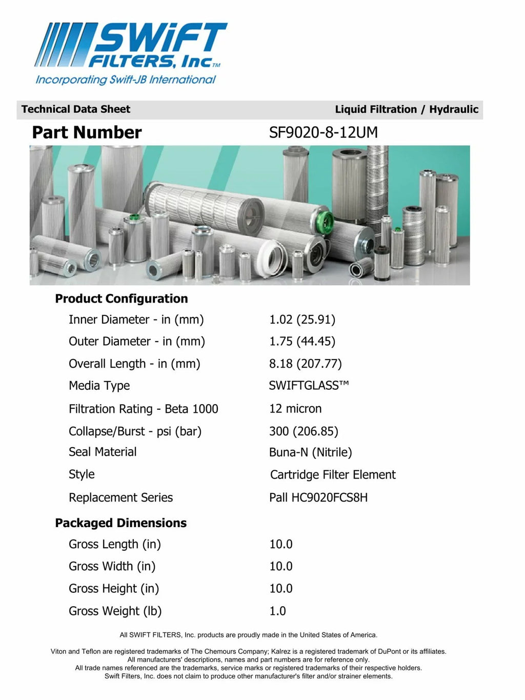 Direct Interchange for   P-T-M3-10M rtridge Filter Element Microglass Construction 12 Micron