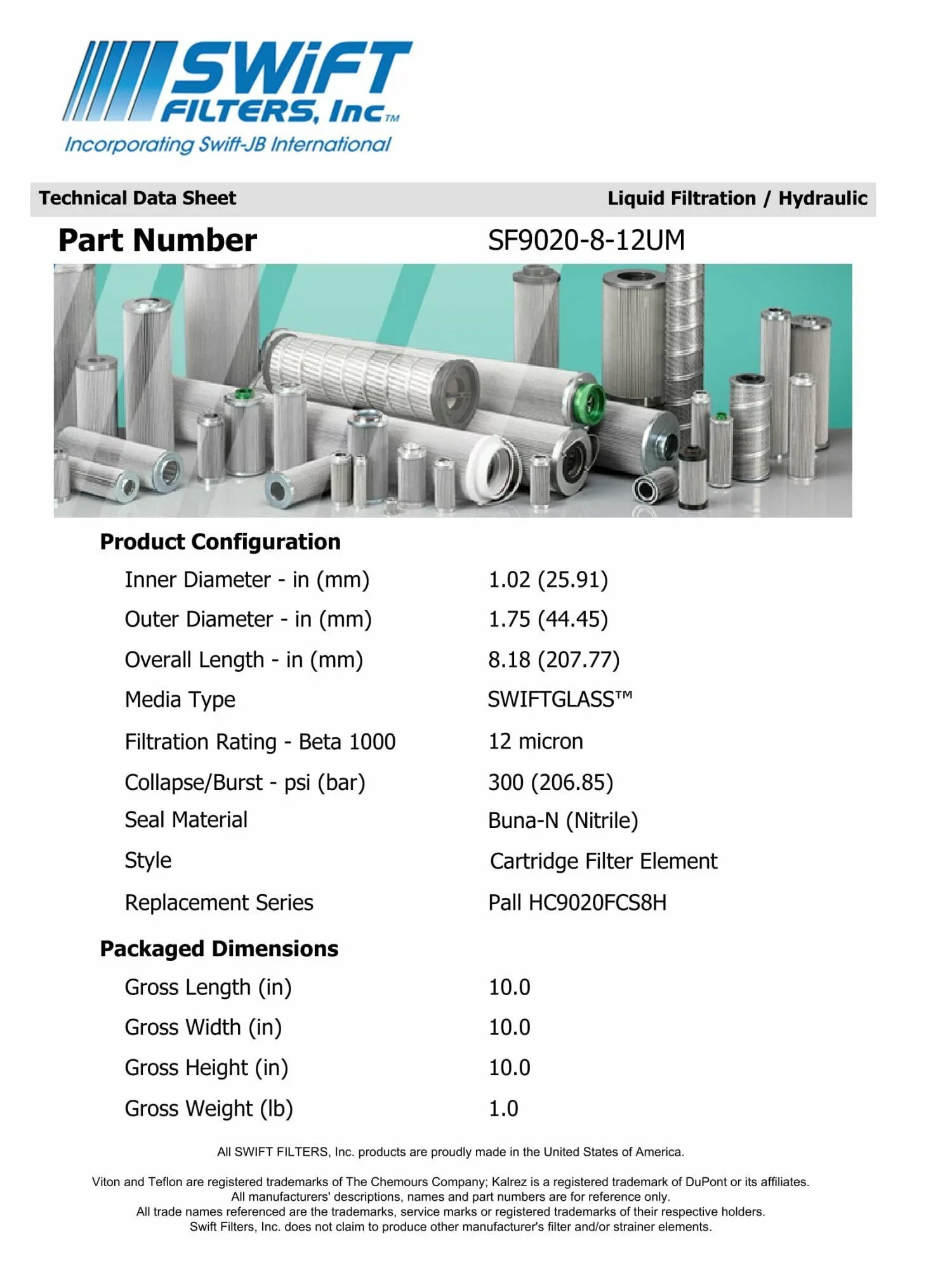 Direct Interchange for   P-T-M3-10M rtridge Filter Element Microglass Construction 12 Micron