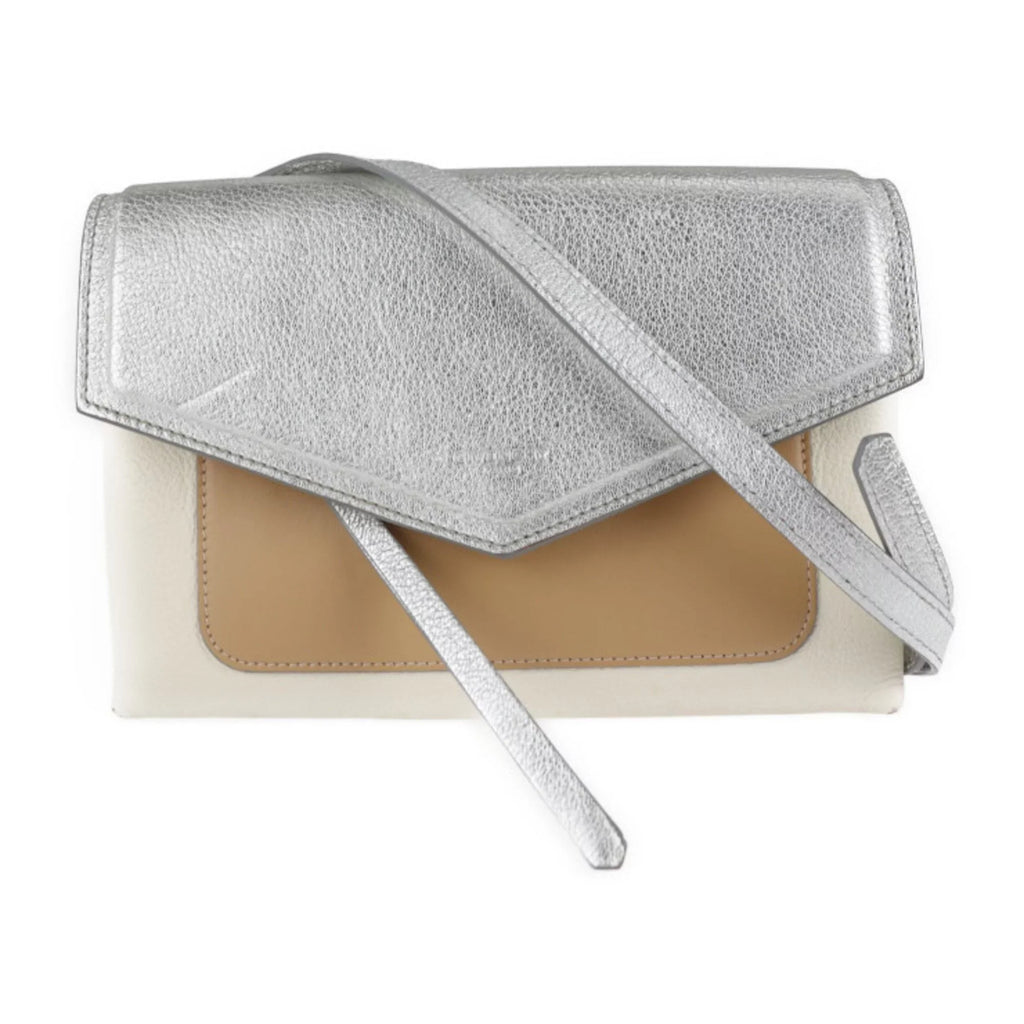 Pre-Owned Givenchy Duet shoulder bag BB500VB01C leather silver ivory brown (Good)