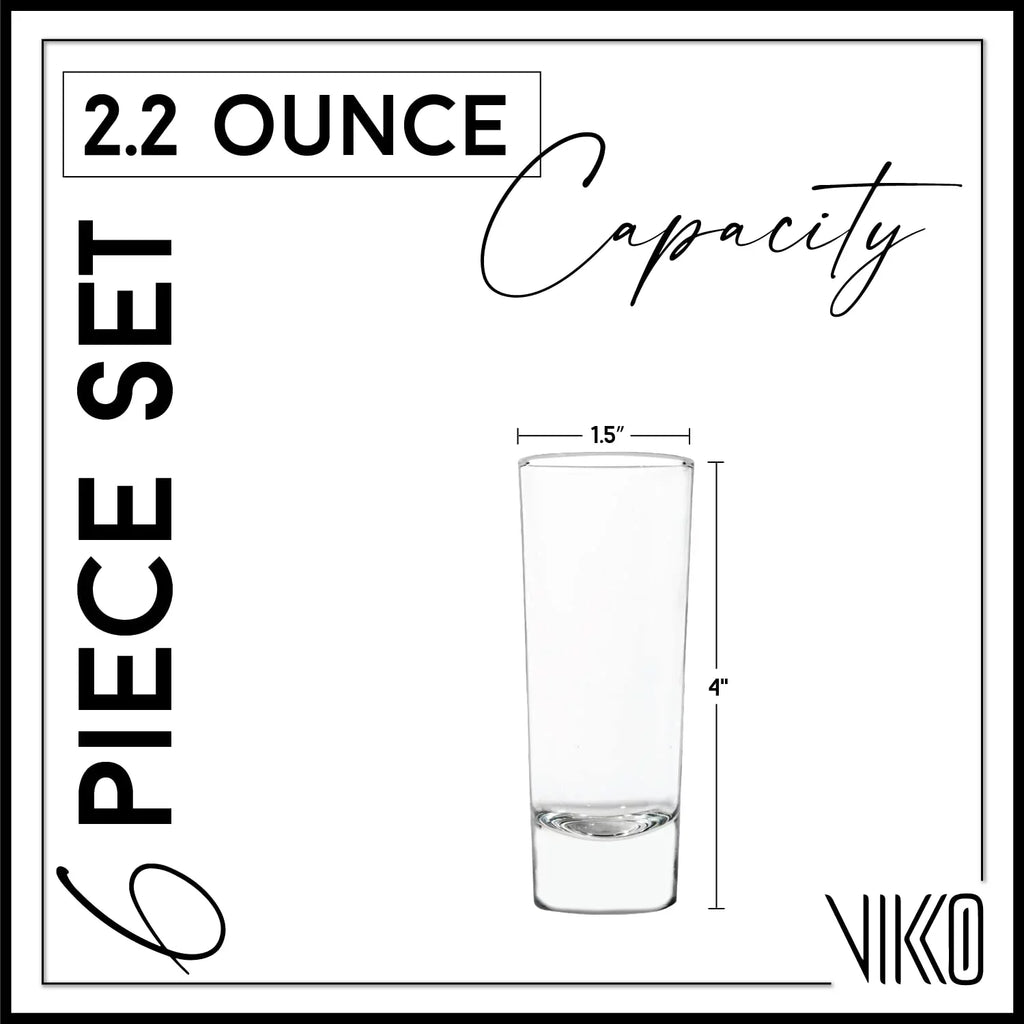 Vikko 2.2 Ounce Shot Glasses, Set of 6 Small Liquor and Spirit Glasses, Durable Tequila Bar Glasses For Alcohol and Espresso Shots, 6 Piece Shooter Glass Set (Niki)