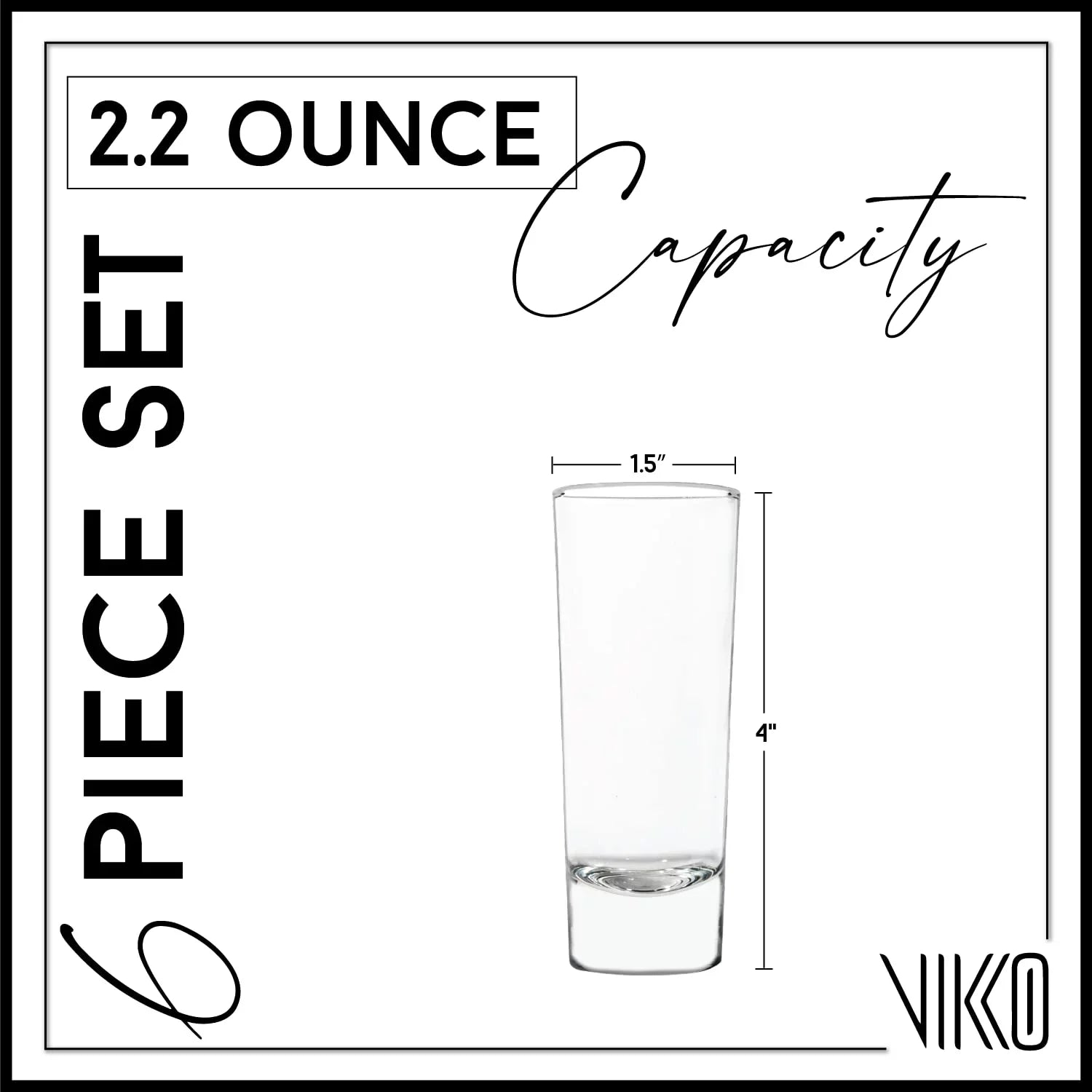 Vikko 2.2 Ounce Shot Glasses, Set of 6 Small Liquor and Spirit Glasses, Durable Tequila Bar Glasses For Alcohol and Espresso Shots, 6 Piece Shooter Glass Set (Niki)