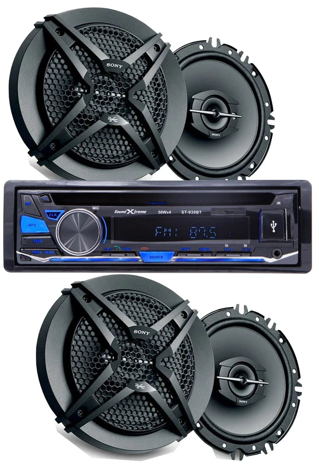 4x Sony 6.5" Speakers + SoundXtreme 1-      Bluetooth Car Receiver Bundle
