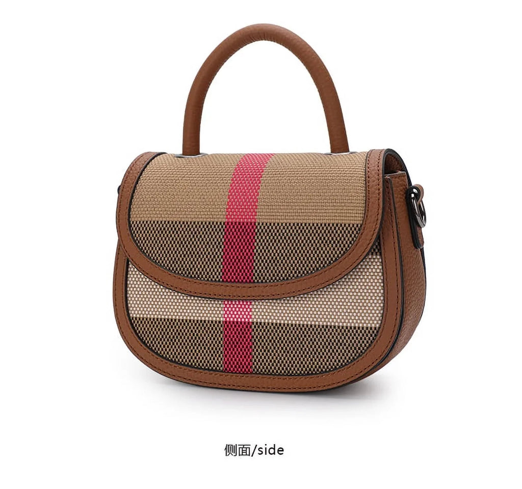 Aidrani   New Women's One Shoulder Crossbody Bag Canvas with Cowhide Saddle Bag