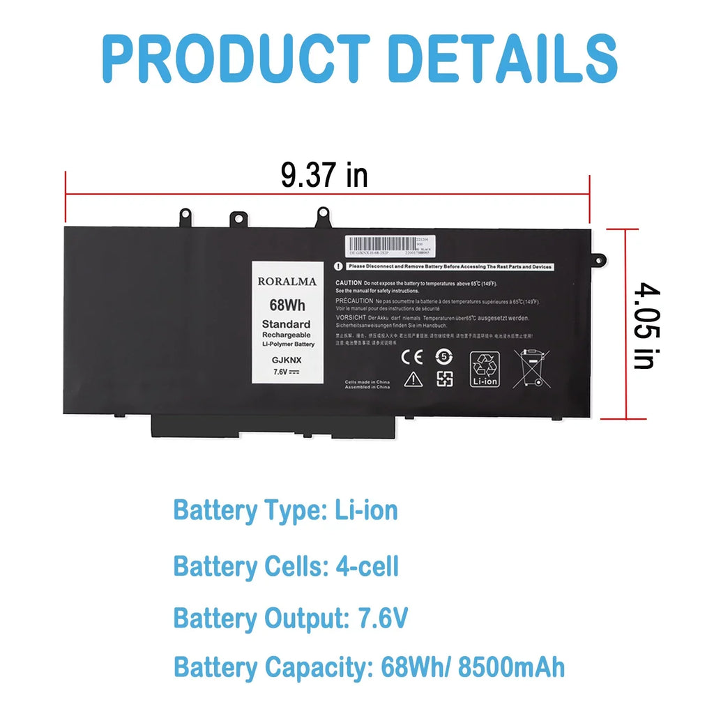Laptop Battery 68Wh for Dell Latitude 5480 5580 5280 5288 5488 5590 5591 5490 5491 5495 E5480 E5580 E5490 E5590, Dell Precision 15 3520 3530 Series Notebook GD1JP DY9NT 5YHR4 451-