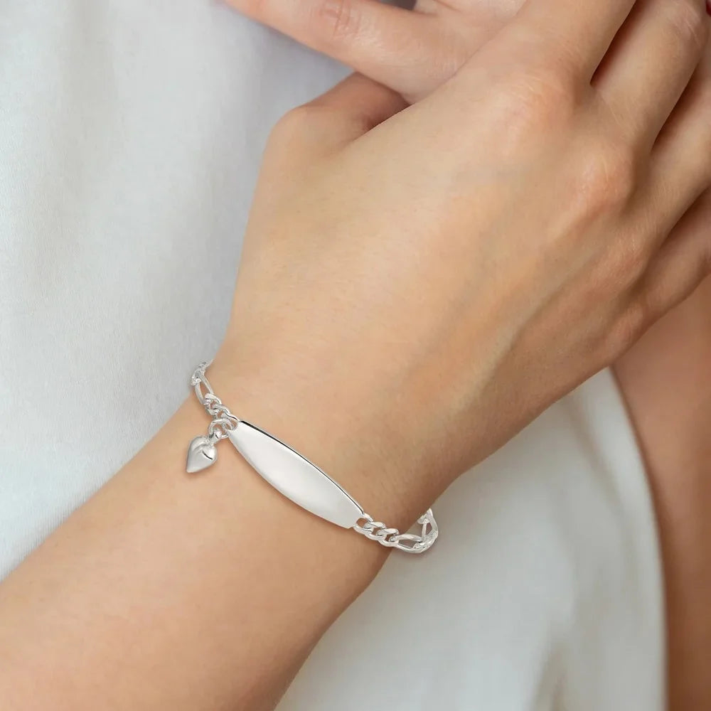 Auriga Fine Jewelry 925 Sterling Silver  with Heart Figaro Link 8inch Bracelet for Women