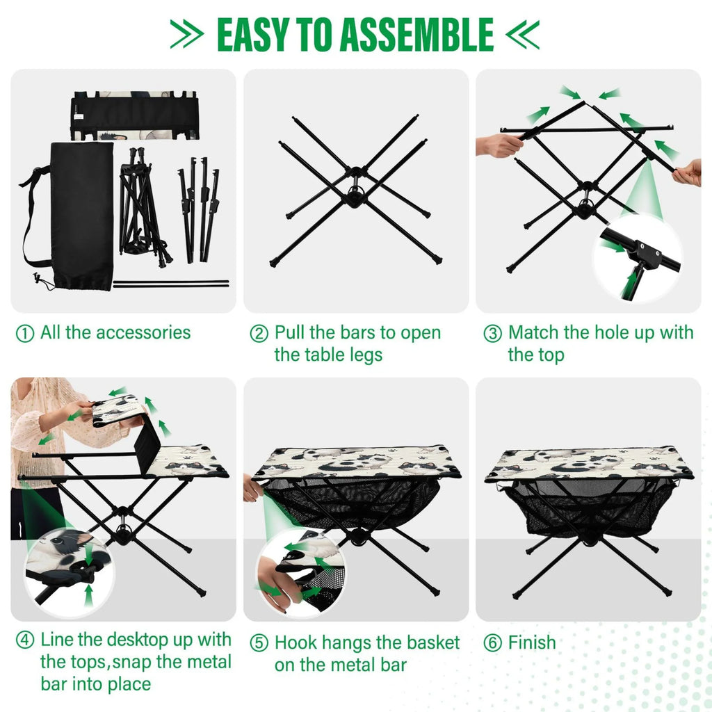 Cute Cat Footprint Camping Folding Table Portable Beach Table with Storage Bag Compact Picnic Table for Outdoor Travel Fishing
