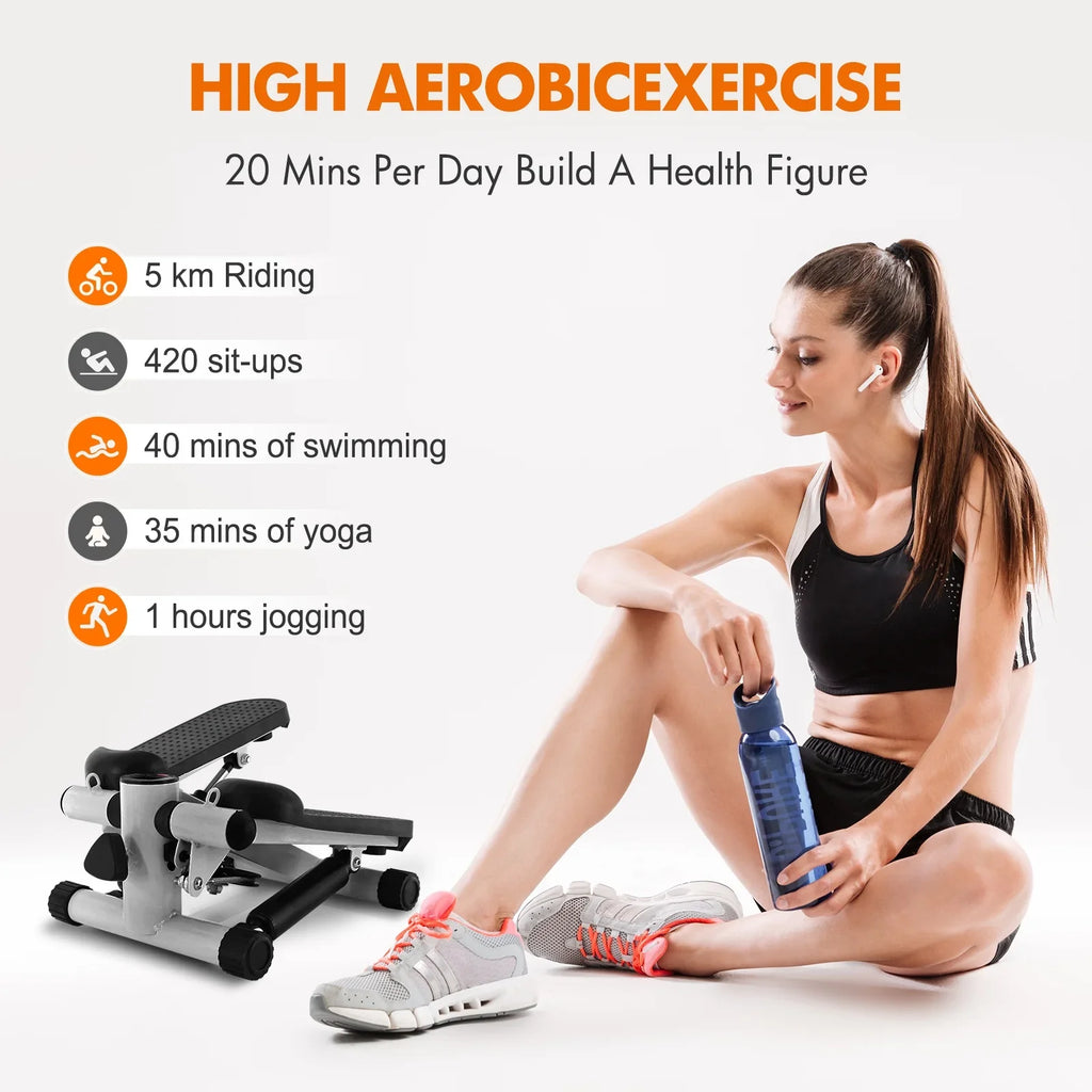 Stepper for Exercise, Stair Stepper Cardio Equipment with Resistance Bands, Mini Stepper Adjustable Stride Height Gray