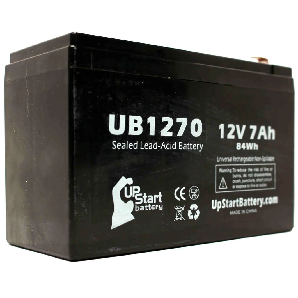 2x Pack - Compatible Upsonic PCM200 Battery - Replacement UB1270 Universal Sealed Lead Acid Battery (12V, 7Ah, 7000mAh, F1 Terminal, , ) - Includes 4 F1 to F2 Terminal Adapters