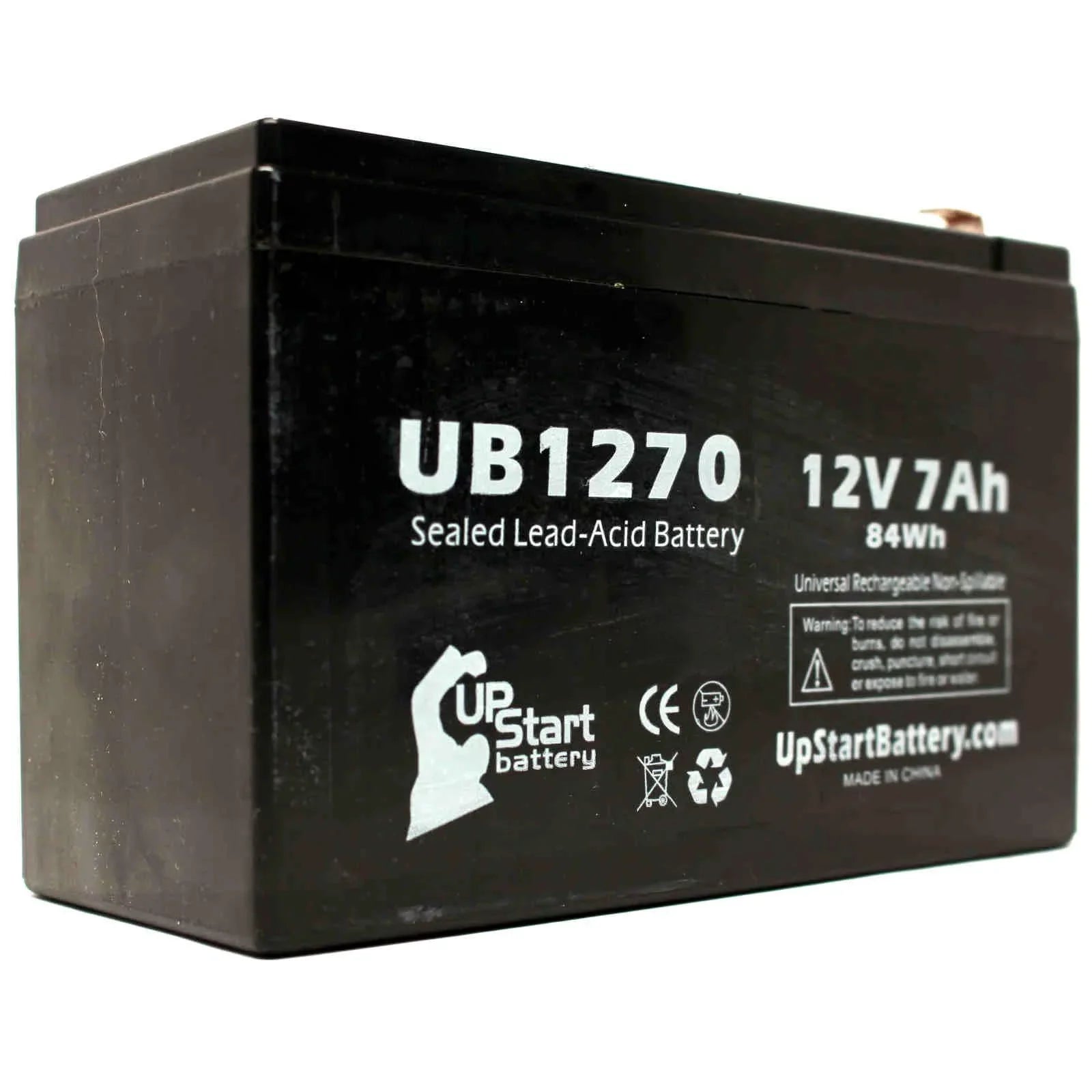 2x Pack - Compatible Upsonic PCM200 Battery - Replacement UB1270 Universal Sealed Lead Acid Battery (12V, 7Ah, 7000mAh, F1 Terminal, , ) - Includes 4 F1 to F2 Terminal Adapters