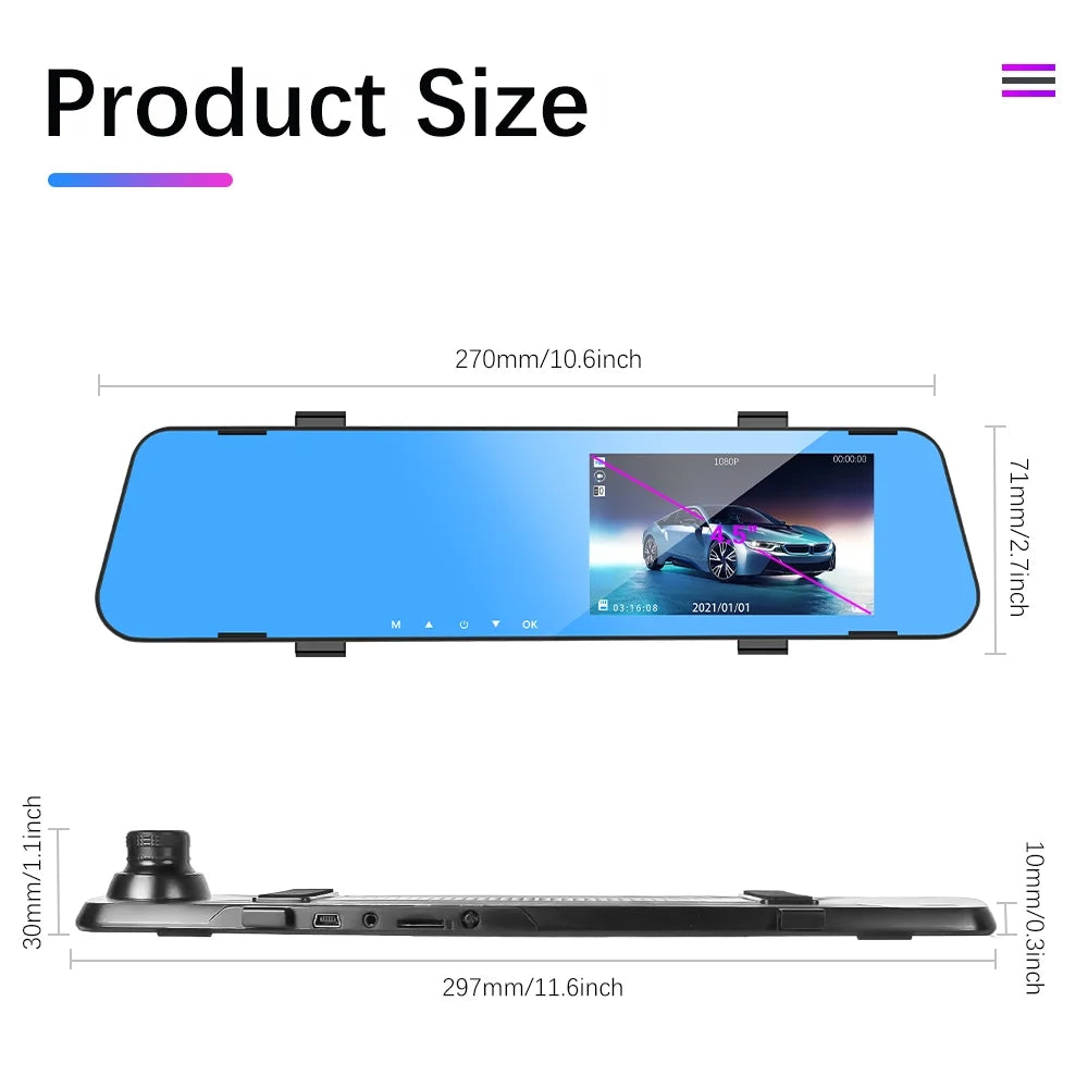 Podofo 4.5in Rearview Mirror Recorder Full Hd 1080p Rearview Mirror Automobile Dash Cam Dual Lens Video Recorder Automobile Dvr Dash Cam Cycle