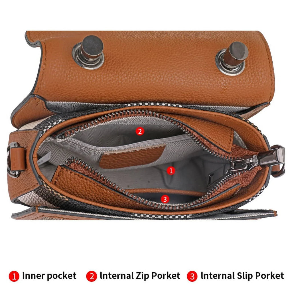 Aidrani   New Women's One Shoulder Crossbody Bag Canvas with Cowhide Saddle Bag