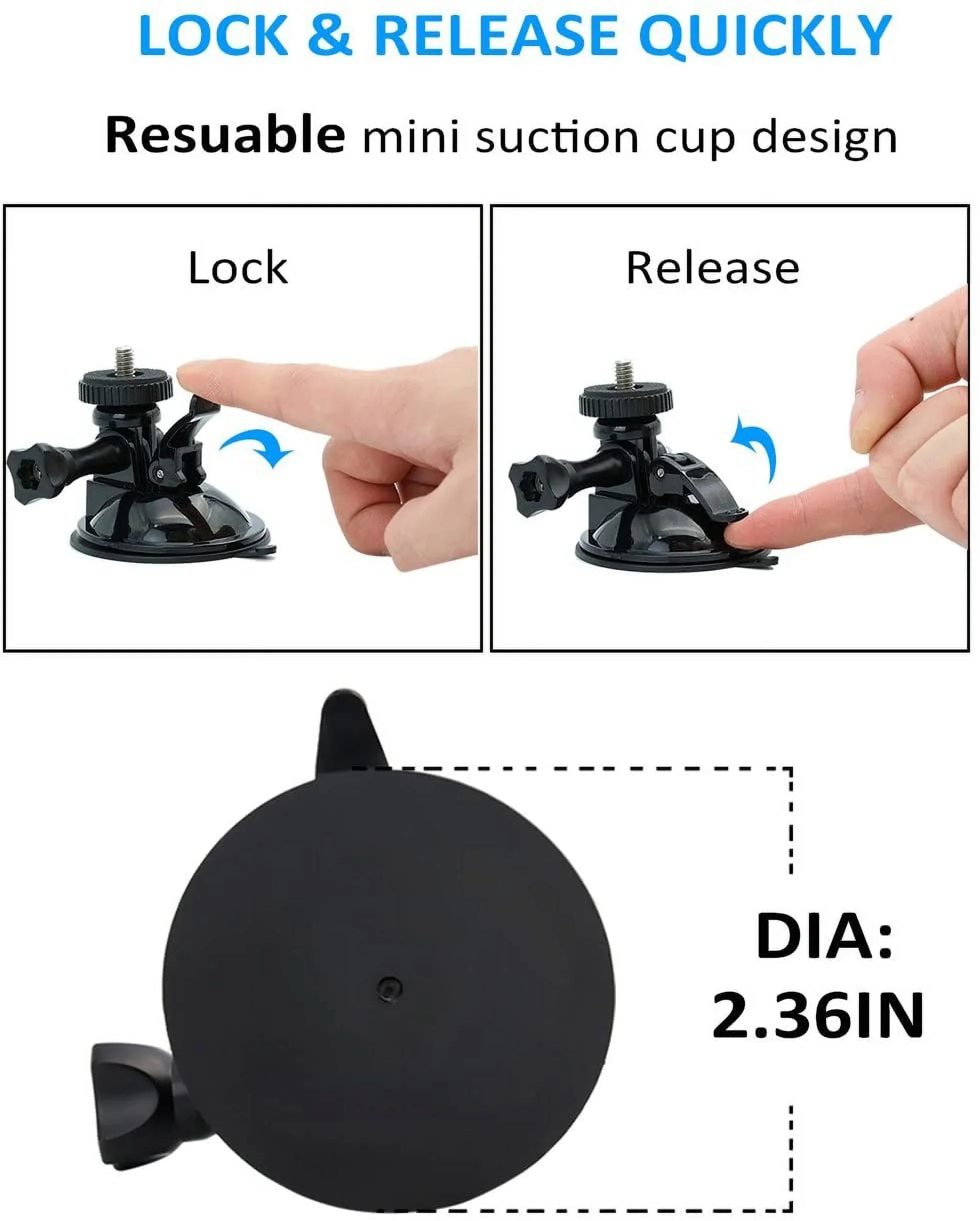 1/4 Thread Car Windshield Camera Mount for Apply GoPro Hero 9/8/7/6/5/4/3+/3/2/1
