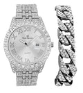 Charles Raymond Big Rocks w/Roman Numerals Fully Iced Out Mens Watch w/Easy Read Date and Colorful Dials- Designer Hip Hop Blinged Out Timepiece - ST0226RND Cuban Silver Silver