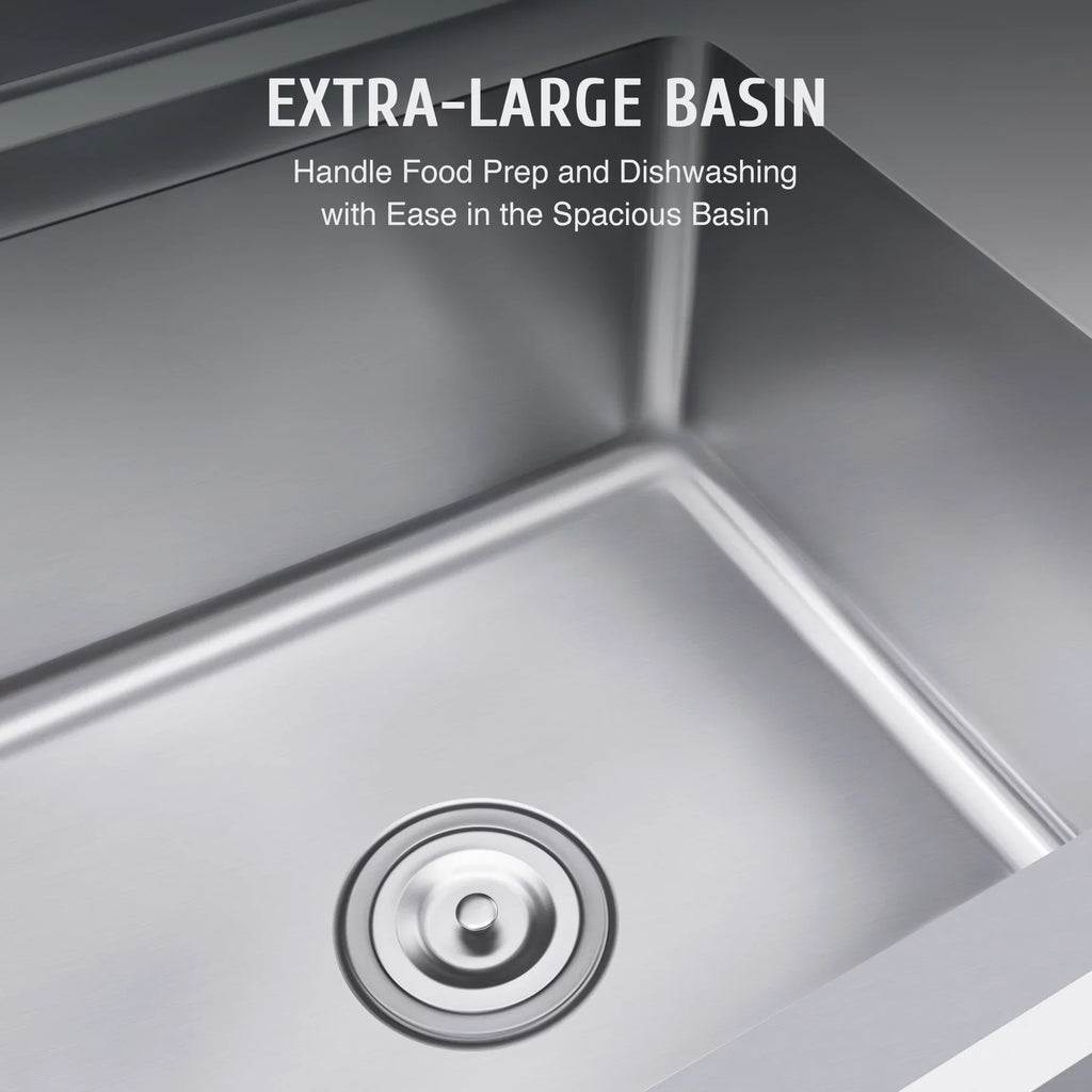 Wilprep Commercial Stainless Steel Utility Sink w Drainboard Strainer Backsplash for Kitchen Bar