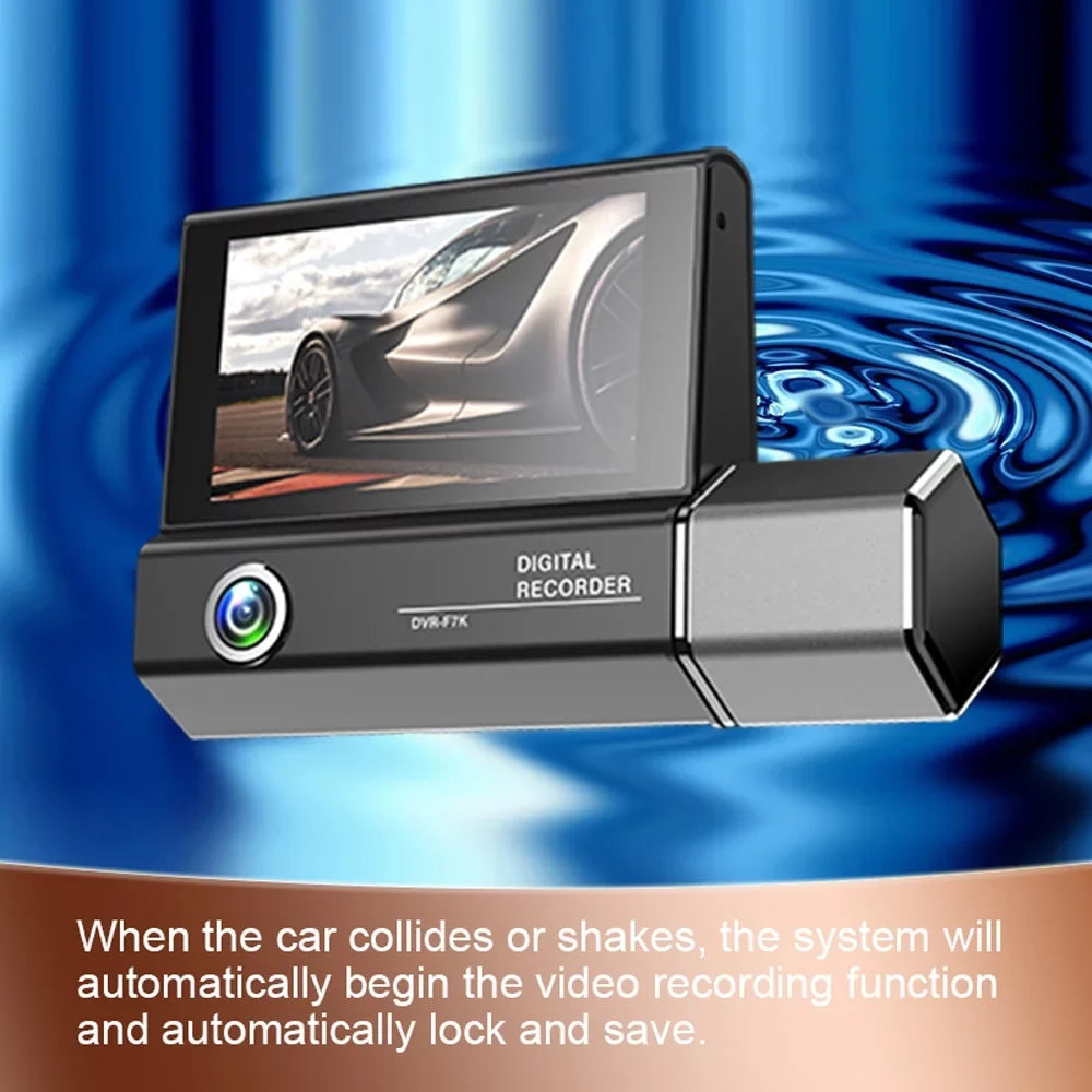 Walmeck 3 Cameras Dash Cam 4in Clear Car Rearview Mirror Car Video Recording Car Recorder Auto Safety Driving Recorder