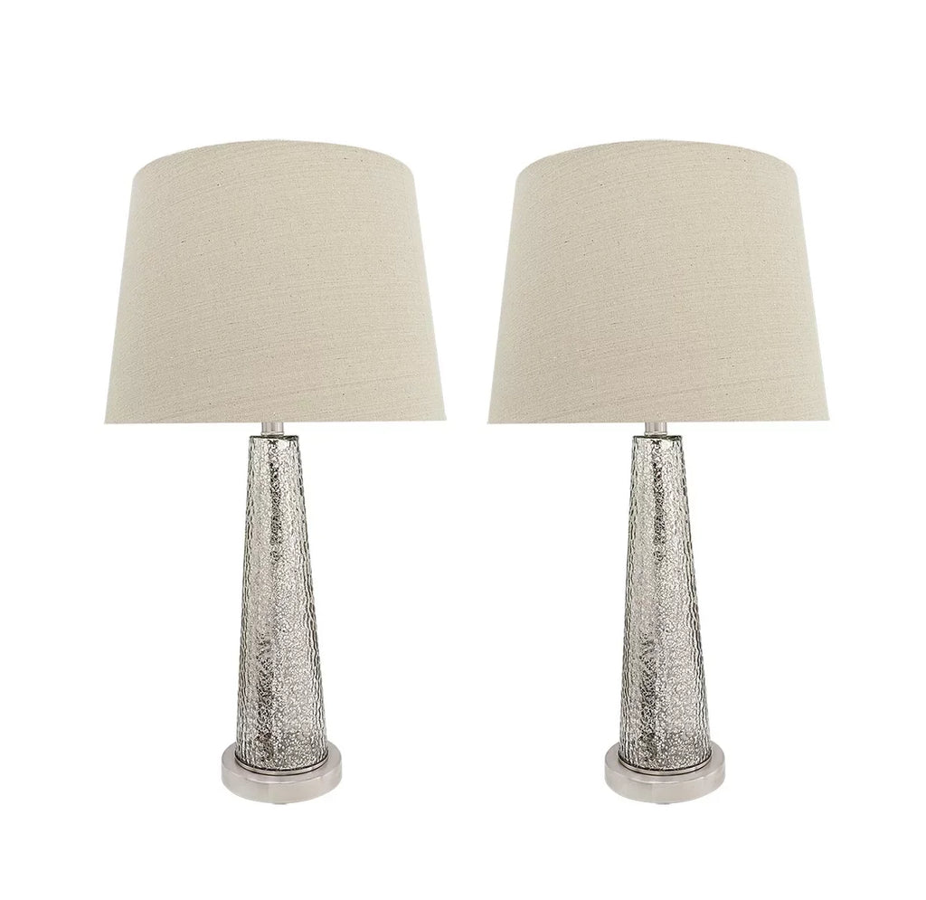 Aspen Creative 40170-12, Two Pack Set – 30" High Transitional Glass Table Lamp, Satin Nickel Finish and Hardback Empire Shaped Lamp Shade in Beige, 15" Wide