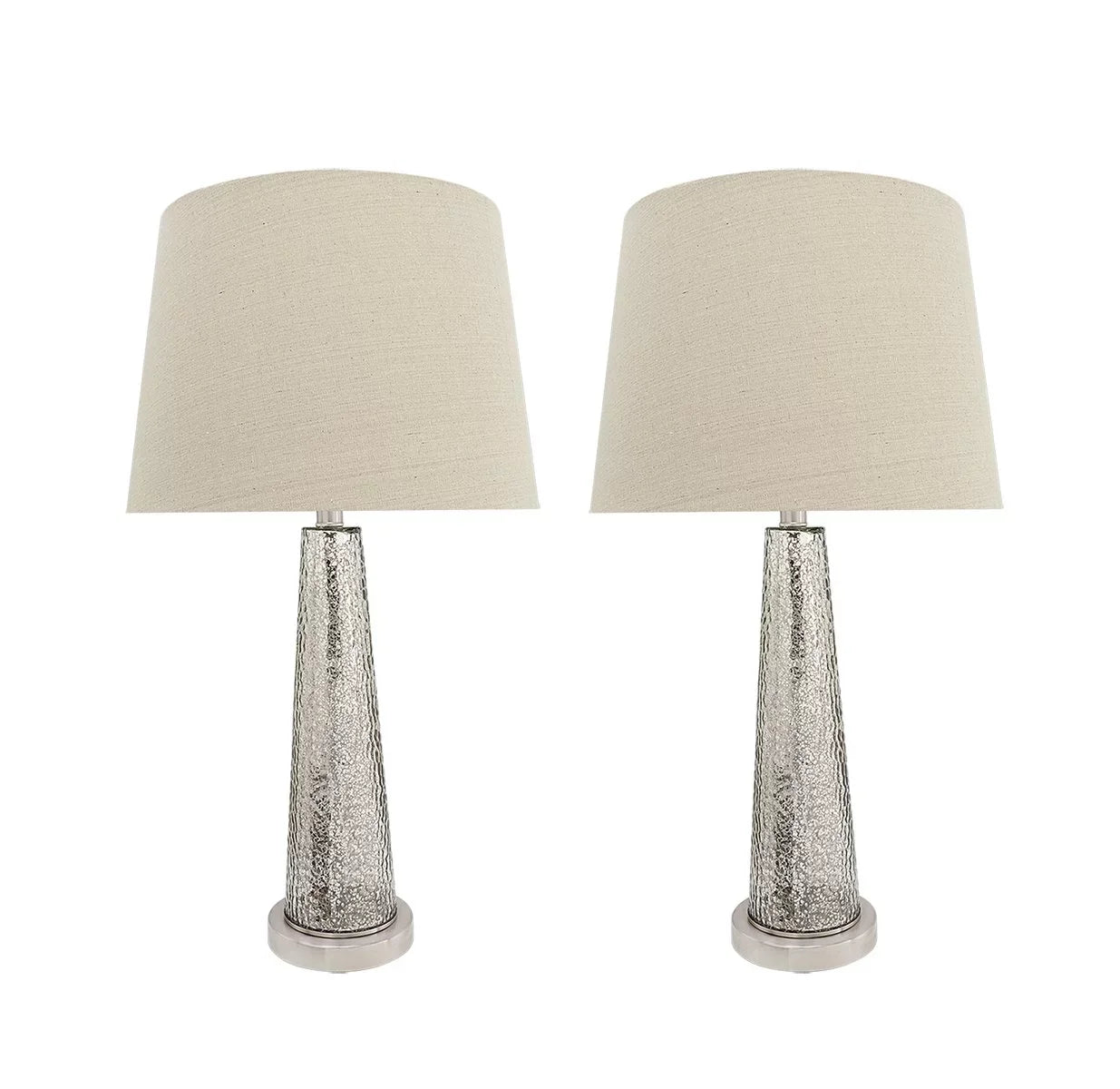 Aspen Creative 40170-12, Two Pack Set – 30" High Transitional Glass Table Lamp, Satin Nickel Finish and Hardback Empire Shaped Lamp Shade in Beige, 15" Wide