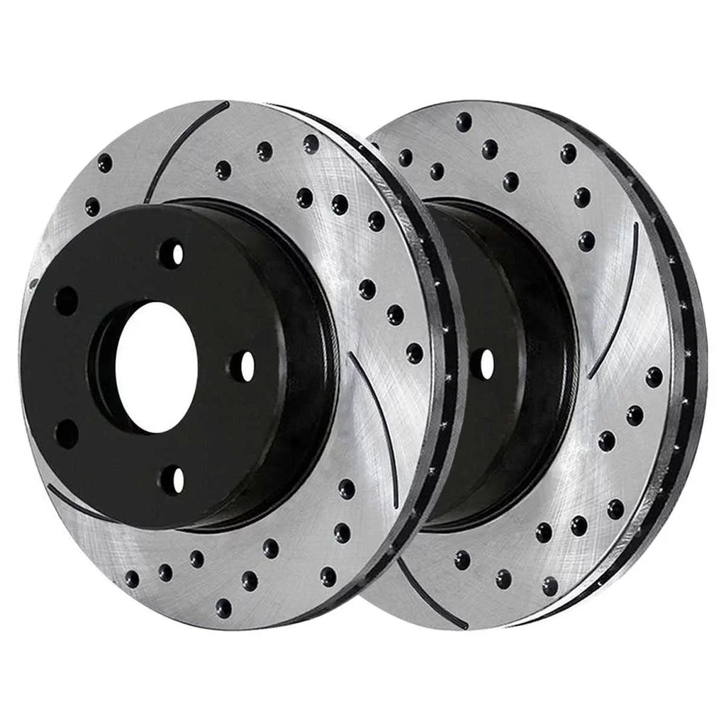 AutoShack Front Drilled Slotted Brake Rotors Black Pair of 2 Driver and Passenger Side Replacement for 2007-2010 2011 2012 Dodge Caliber 2008-2017 Mitsubishi Lancer 1.8L 2.0L 2.4L   PR63039LR