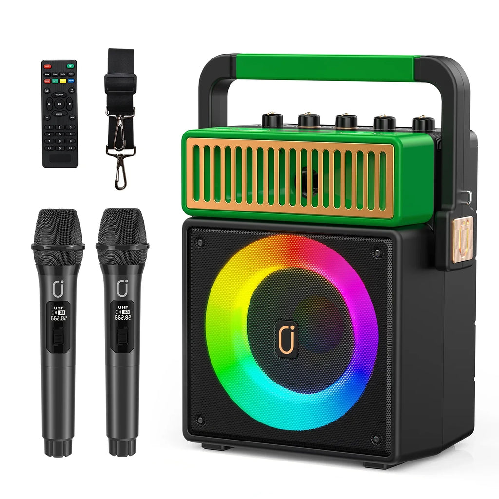Karaoke Machine with 2 Wireless Microphones, Bluetooth Karaoke Speaker with Mic and Light, Singing Machine Home Karaoke System, Karaoke Machine for Adult (MS73)