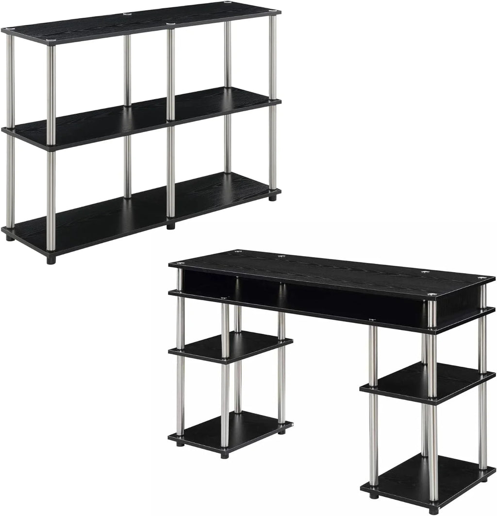 Designs2Go No Tools Office Contemporary Home Study, Modern Organization, 2-Piece Set (Desk, Console Table), Black