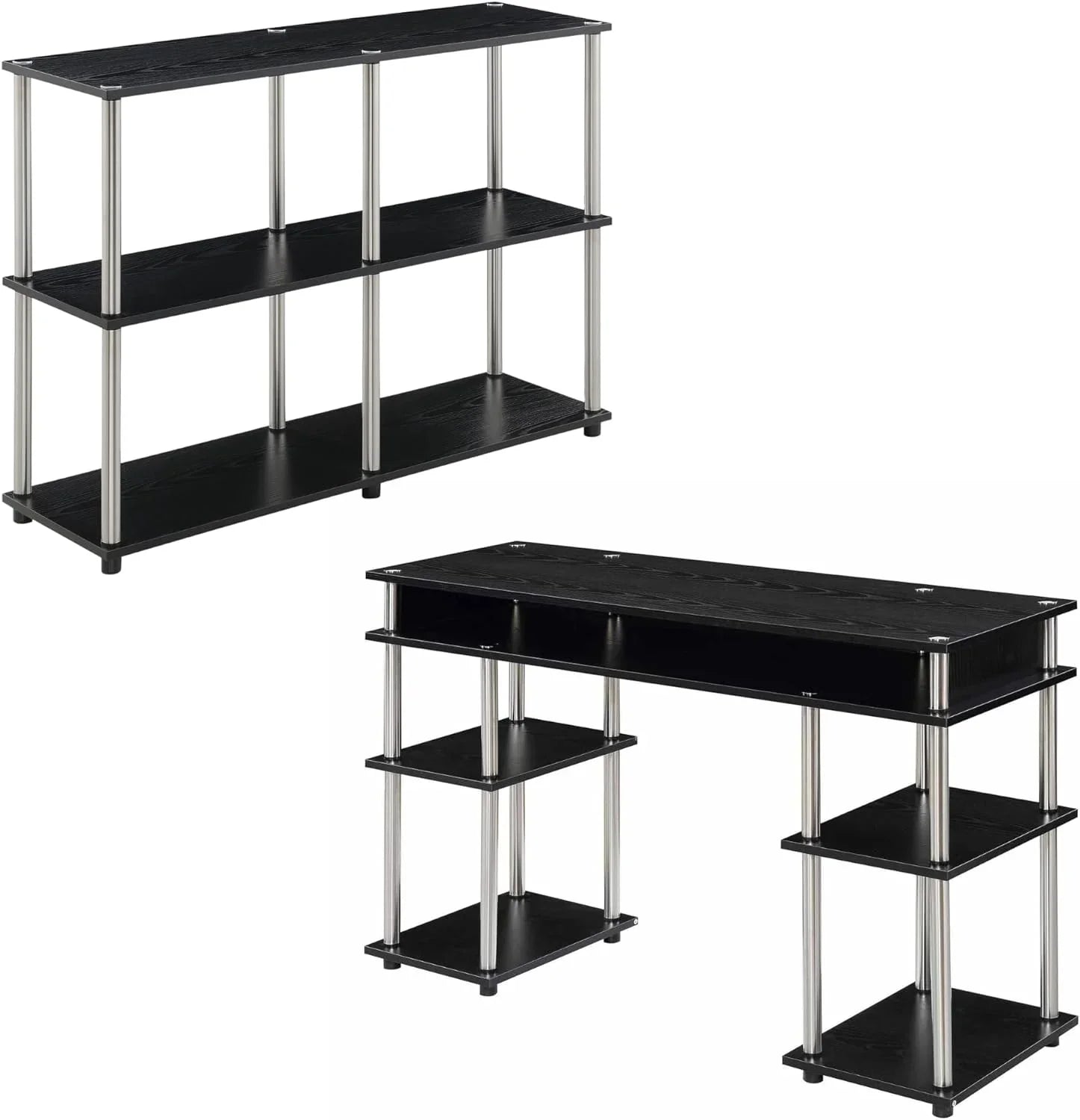 Designs2Go No Tools Office Contemporary Home Study, Modern Organization, 2-Piece Set (Desk, Console Table), Black