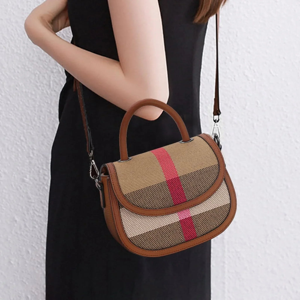 Aidrani   New Women's One Shoulder Crossbody Bag Canvas with Cowhide Saddle Bag