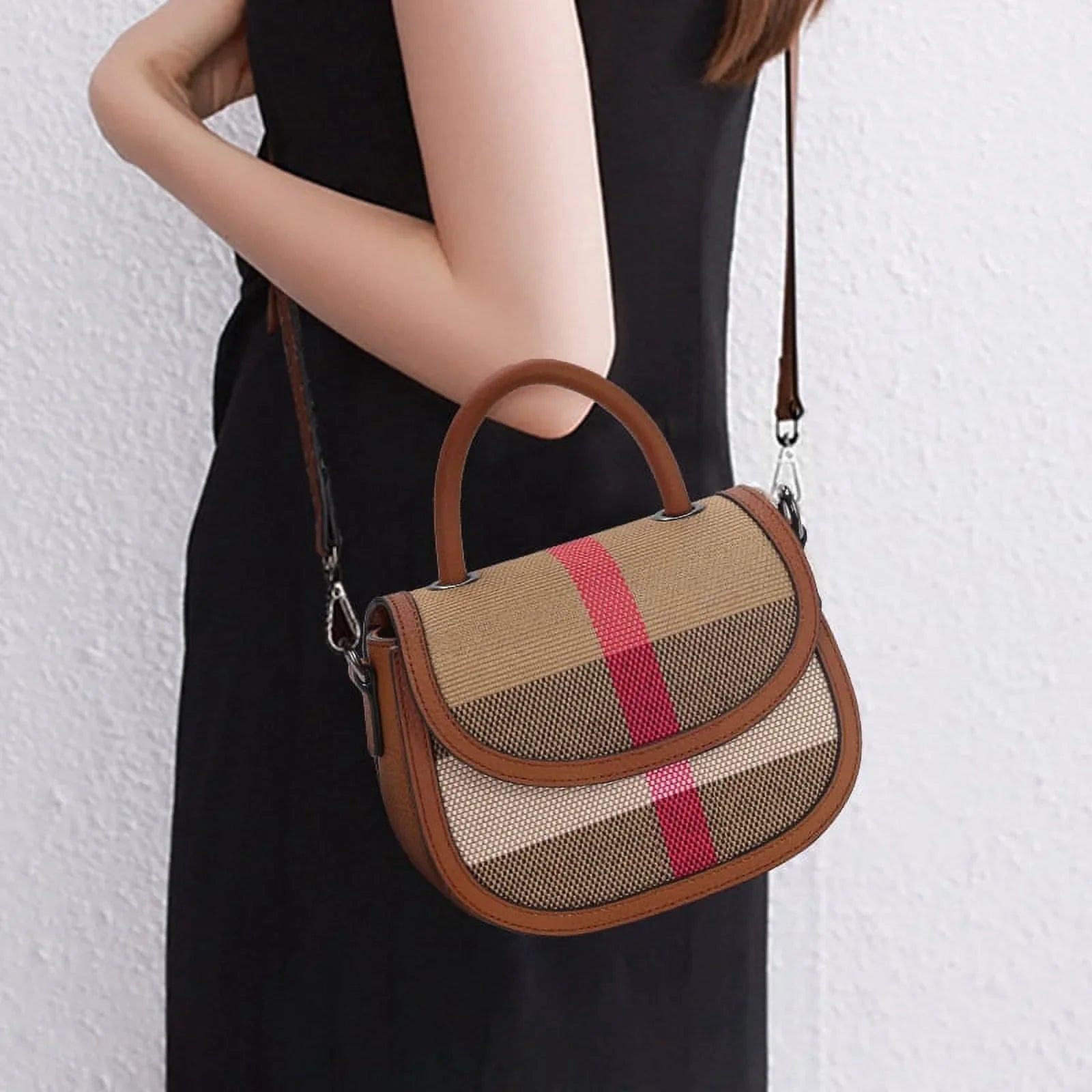 Aidrani   New Women's One Shoulder Crossbody Bag Canvas with Cowhide Saddle Bag
