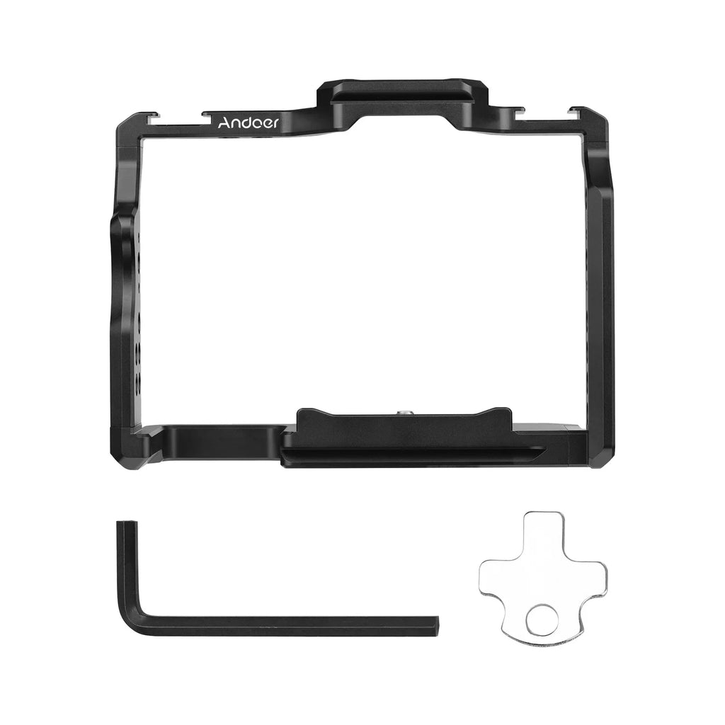 Andoer  Cage Aluminum Alloy Video Cage with Dual Cold Shoe Mounts Numerous 14 Inch Threads Replacement for Sony A7IV/ A7III/ A7II/ A7R / A7R / A7S