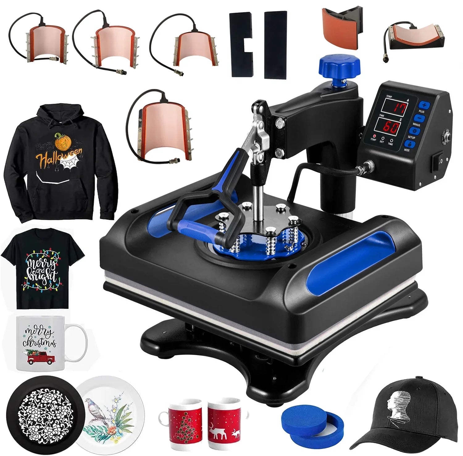 Blue Heat Press Machine 8 in 1, 12 x 15 Inches Sublimation Transfer Printer, Digital Precise  Control Printing, 360 Swing Away Vinyl Transfer Printer for T-Shirts, Canvas Bag, Pillow, Banner