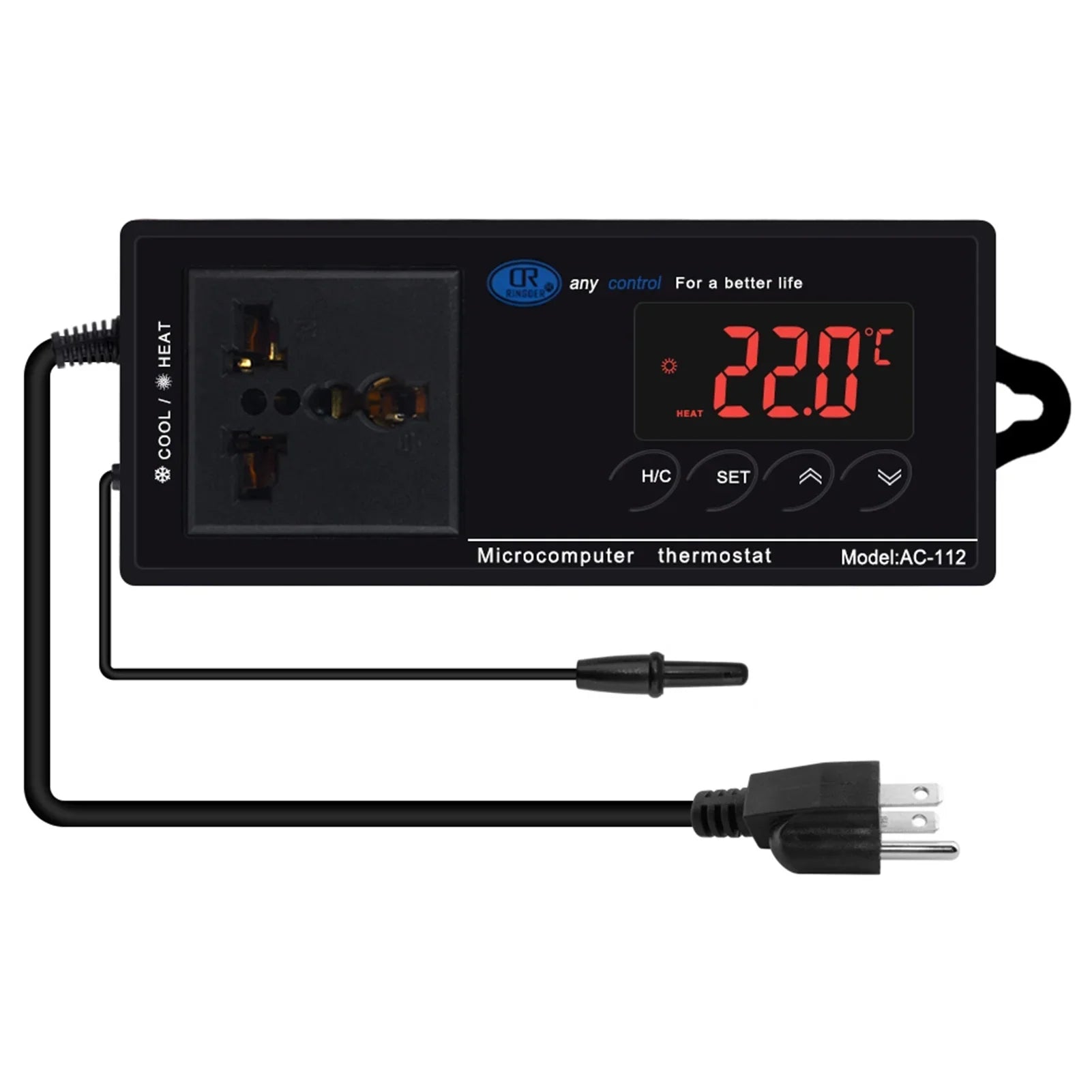 Lepmerk Digital Temperature Controller Thermostat Outlet Reptile Thermostat Controlled with Heating & Cooling Mode for Chest Freezer Home Brewing Green House Incubation Reptiles -40℃~110℃ Plug