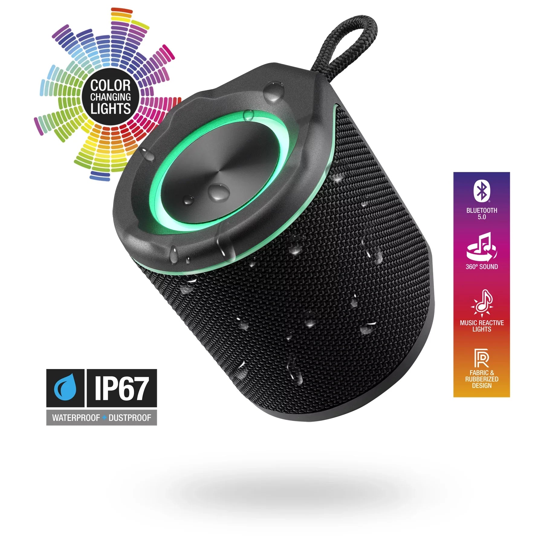iLive Light up Bluetooth Wireless Waterproof Fabric Speaker, ISBW103B, Black