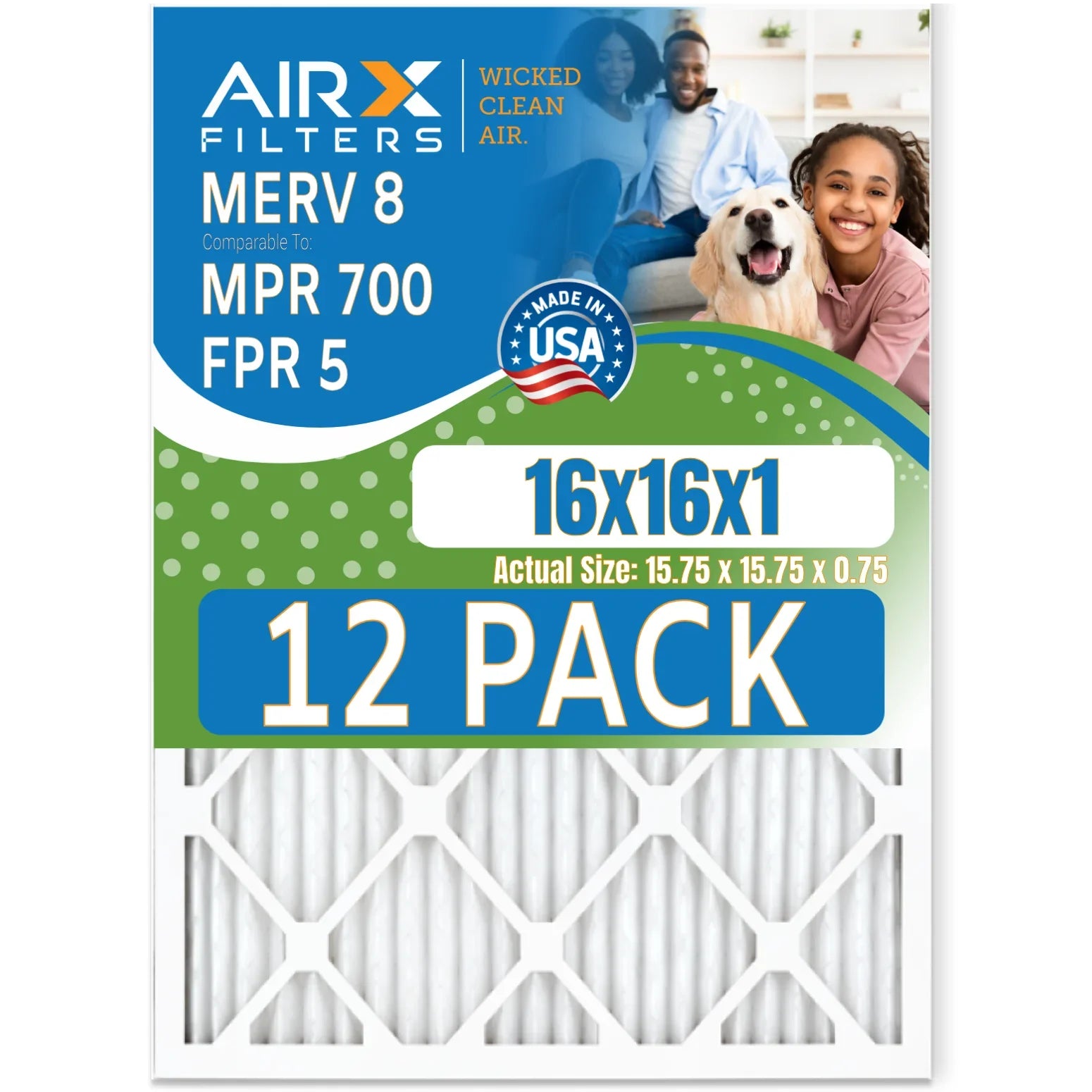 16x16x1 Air Filter  8 Rating, 12 Pack of Furnace Filters Comparable to  700 &  5 - Made in  by     .