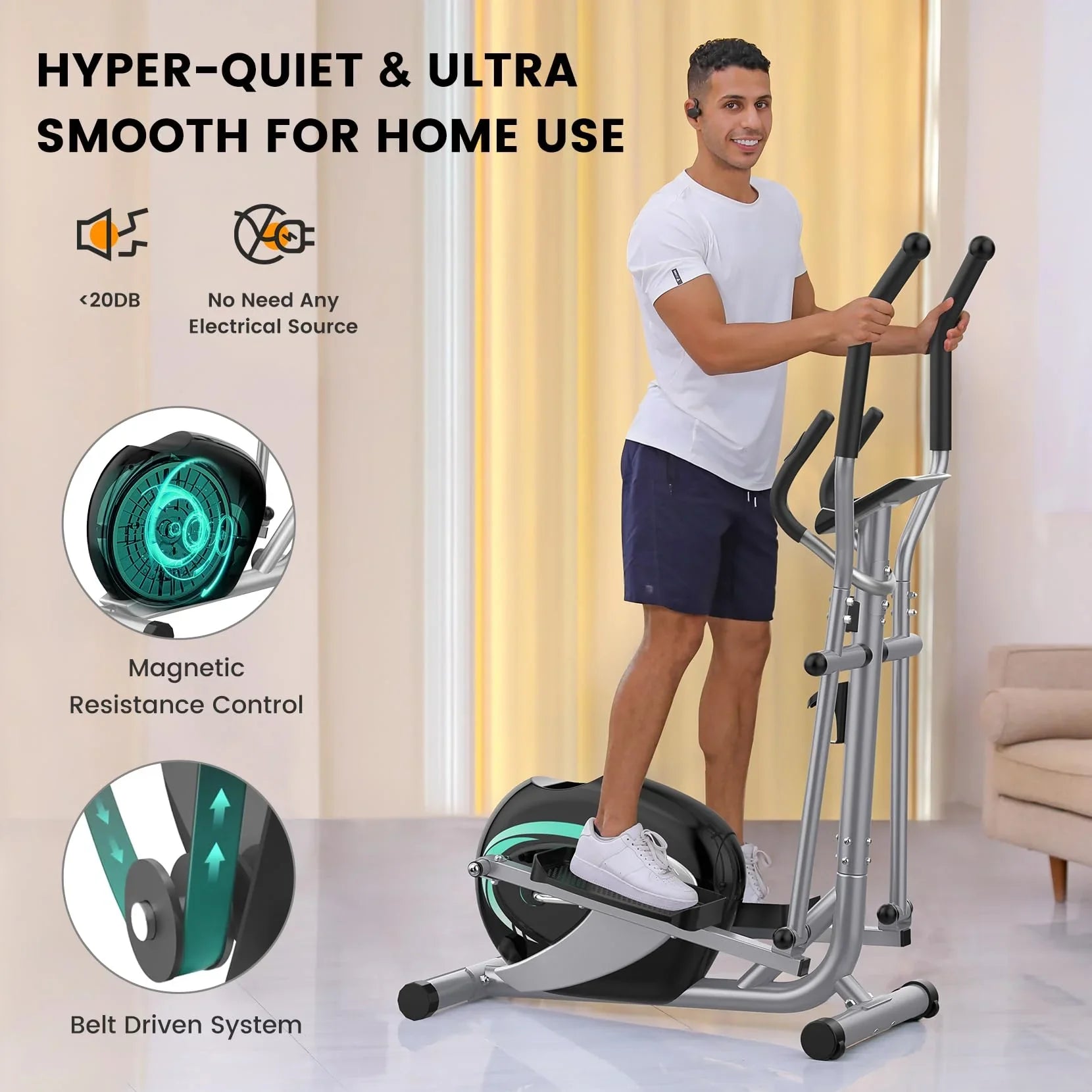 Elliptical Machine, Neche Magnetic Elliptical Trainer Fitness Equipment for Home Gym Cardio Workout 265lb