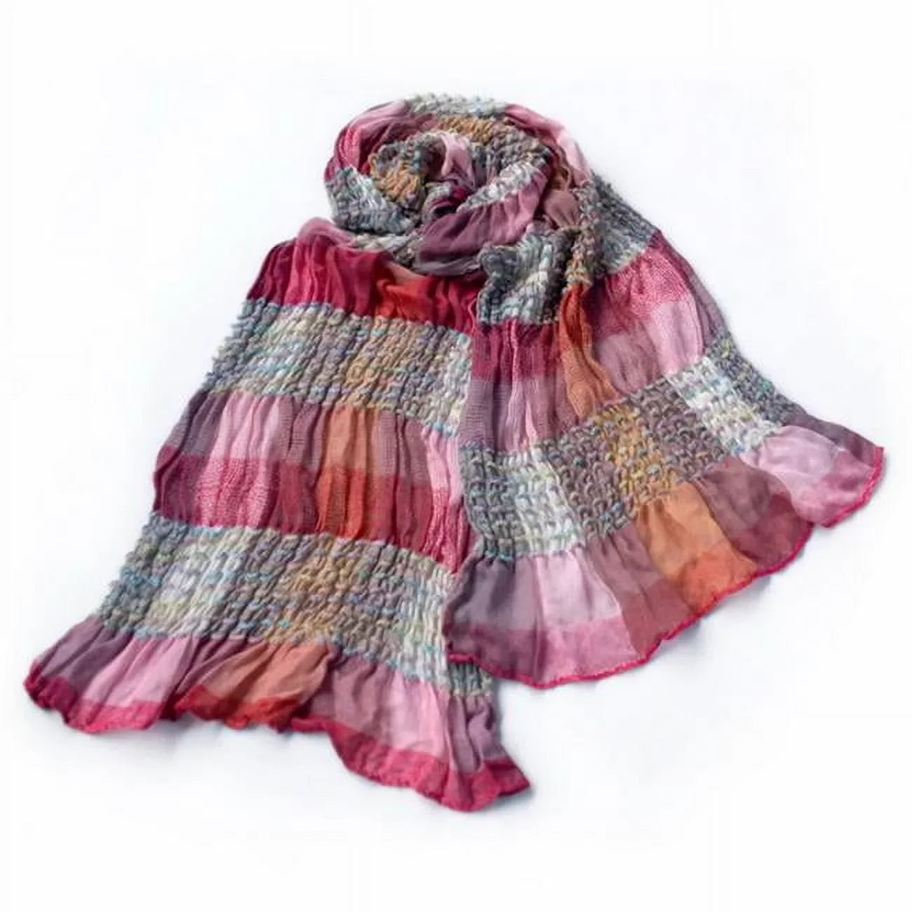 Pink Checks Arcadian Style Cute Silky Soft Woven Tassel Ends Pashmina/Shawl/Scarf