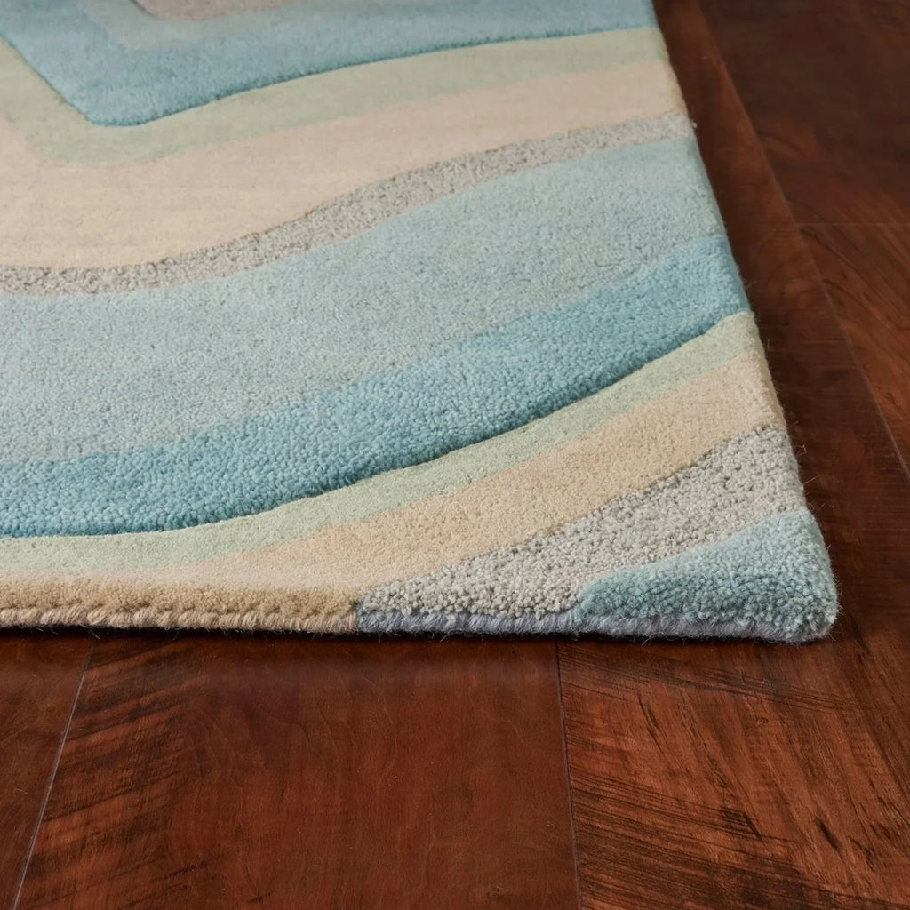 HomeRoots  8' Ocean Blue Beige Hand Tufted Abstract Waves  Runner Rug - 9'3" x 12'3"