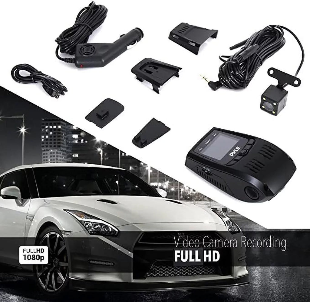 Pyle Dash Cam Rearview  Monitor 1.5” Digital Screen Rear View Dual Camera Video Recording System