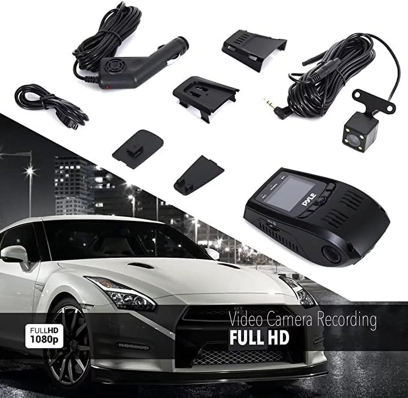 Pyle Dash Cam Rearview  Monitor 1.5” Digital Screen Rear View Dual Camera Video Recording System