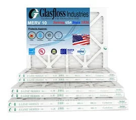 Glasfloss 20x30x1 -  10 -Qty:12 - Furnace Air Filter - Made in  (Actual Size: 19.5 x 29.5x7/8 inch)