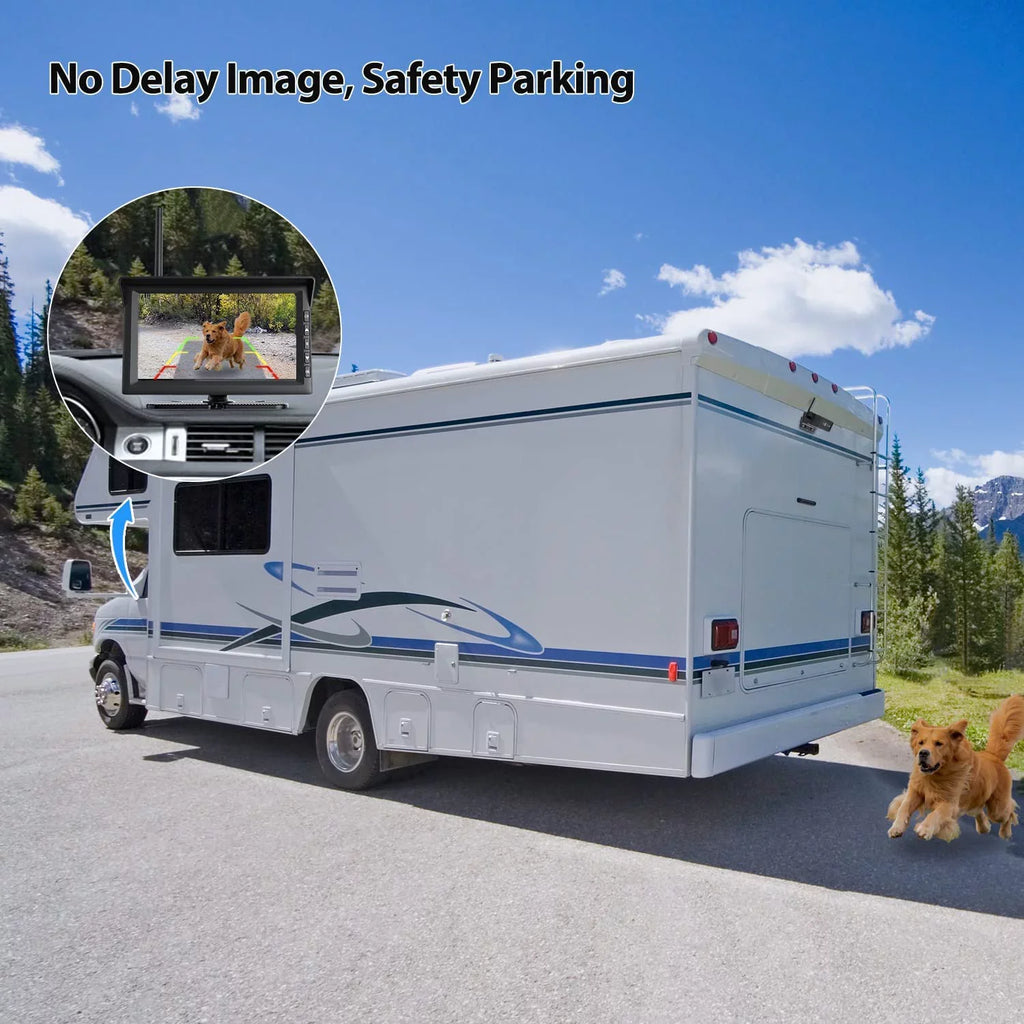 Auto-Vox Wireless Solar Backup Camera 7"  Monitor Kit Support 2 Cameras  Night Vision Reverse Camera for Truck  Trailer Van Solar4
