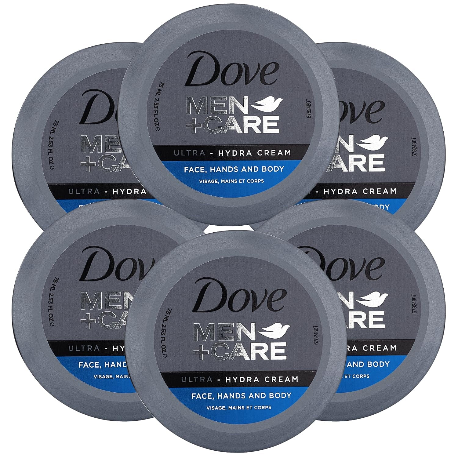 Dove Men+Care Ultra Hydra Cream, Face, Hands And Body Care, All Skin Types, 6 Pack Of 2.53 Oz Each.