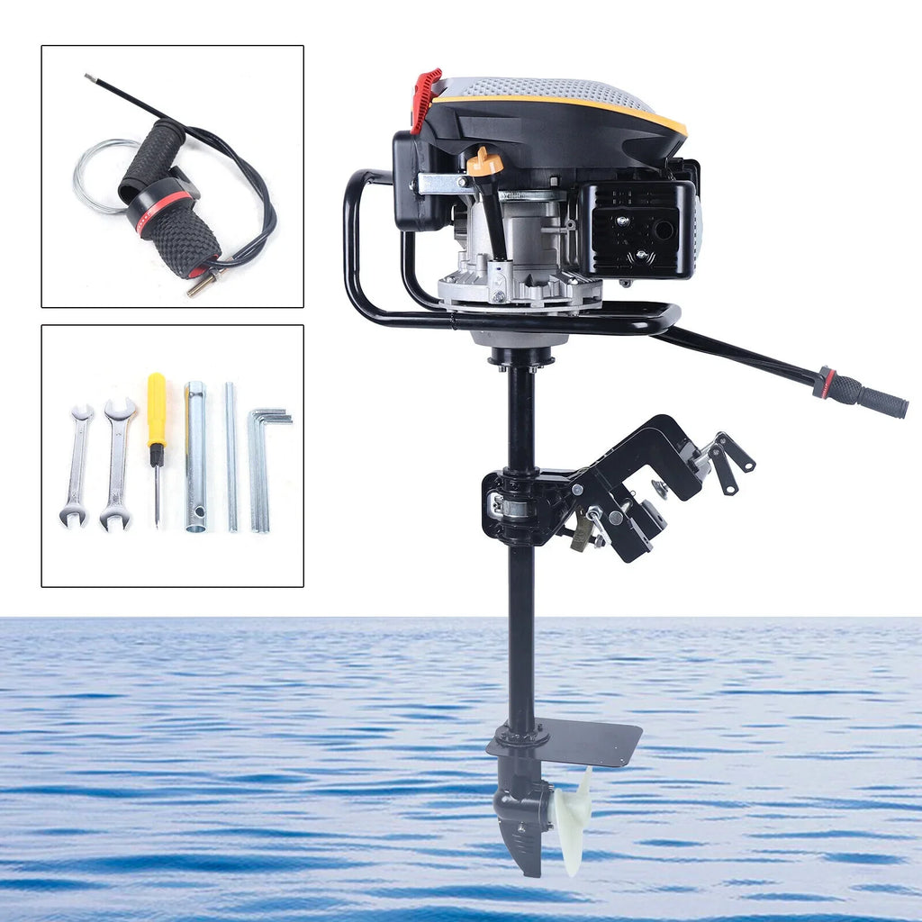 4 Stroke 4.3KW Outboard Engine,225CC Air Cooling System Outboard Boat Motor Heavy Duty Outboard Motor Propeller Boat Engine