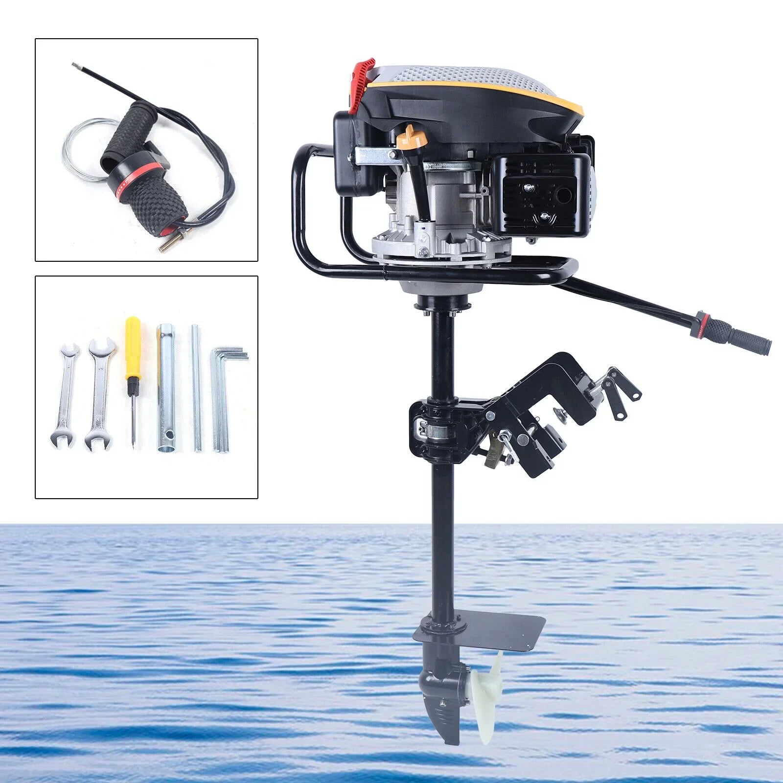 4 Stroke 4.3KW Outboard Engine,225CC Air Cooling System Outboard Boat Motor Heavy Duty Outboard Motor Propeller Boat Engine