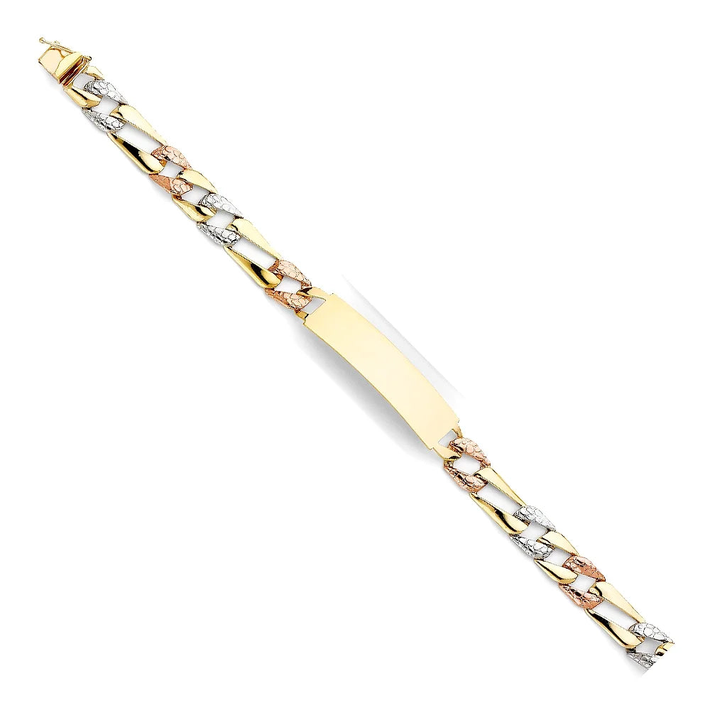 14k Tri Color Gold Stamp Figaro Link  Bracelet - 8" | Elegant 14KY Gold Chain Bracelets for Women and Men| Weight 13.5 | Men’s Jewelry for Gift