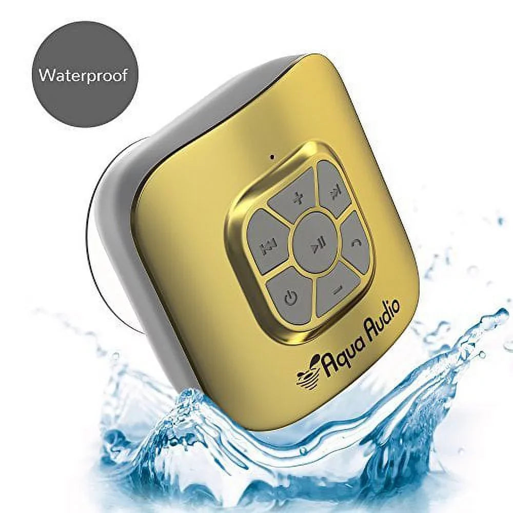 Gideon Portable Waterproof Bluetooth Speaker with Suction Cup - 10 Hours Playtime/Built-in Mic (Gold)
