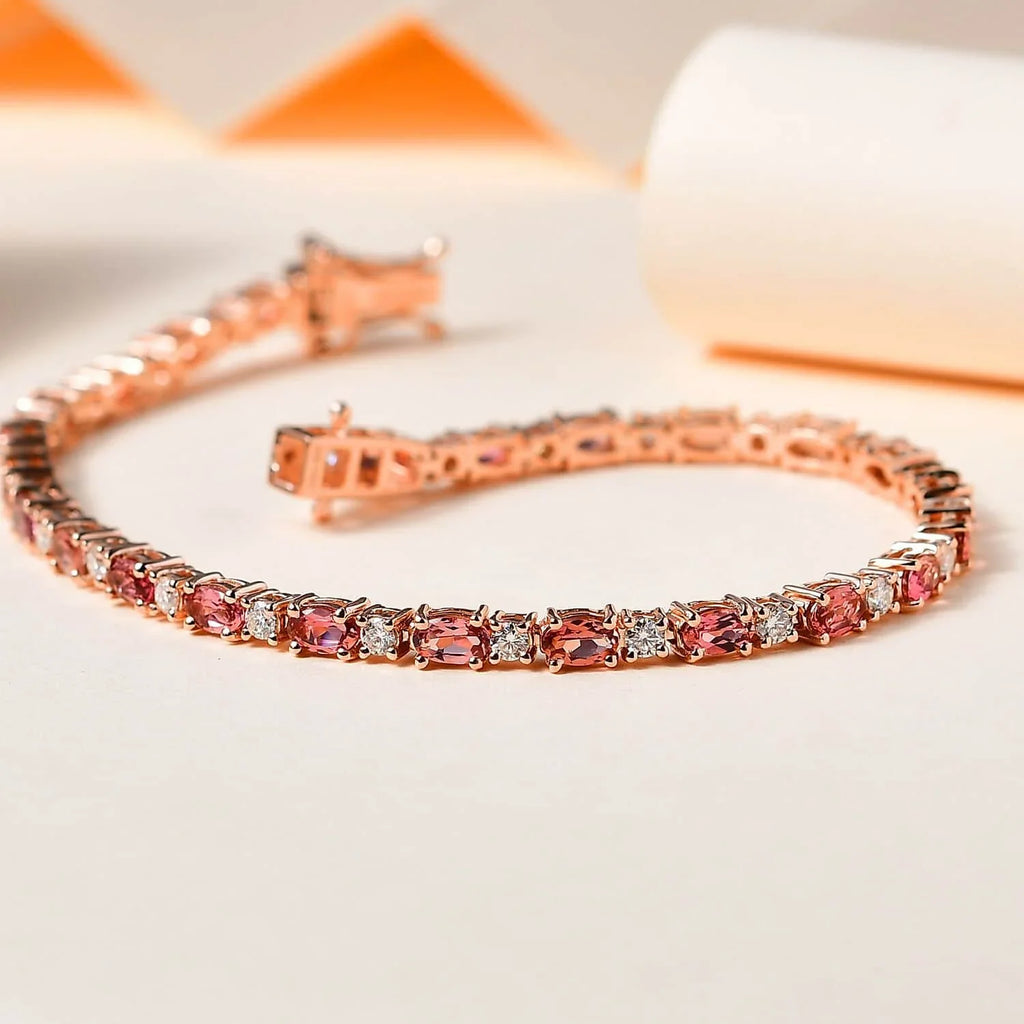 Shop  Tourmaline Moissanite Oval 925 Sterling Silver Vermeil Rose Gold Plated Bracelet Jewelry Size 8" Ct 5.74 Birthday Mothers Day Gifts for Mom
